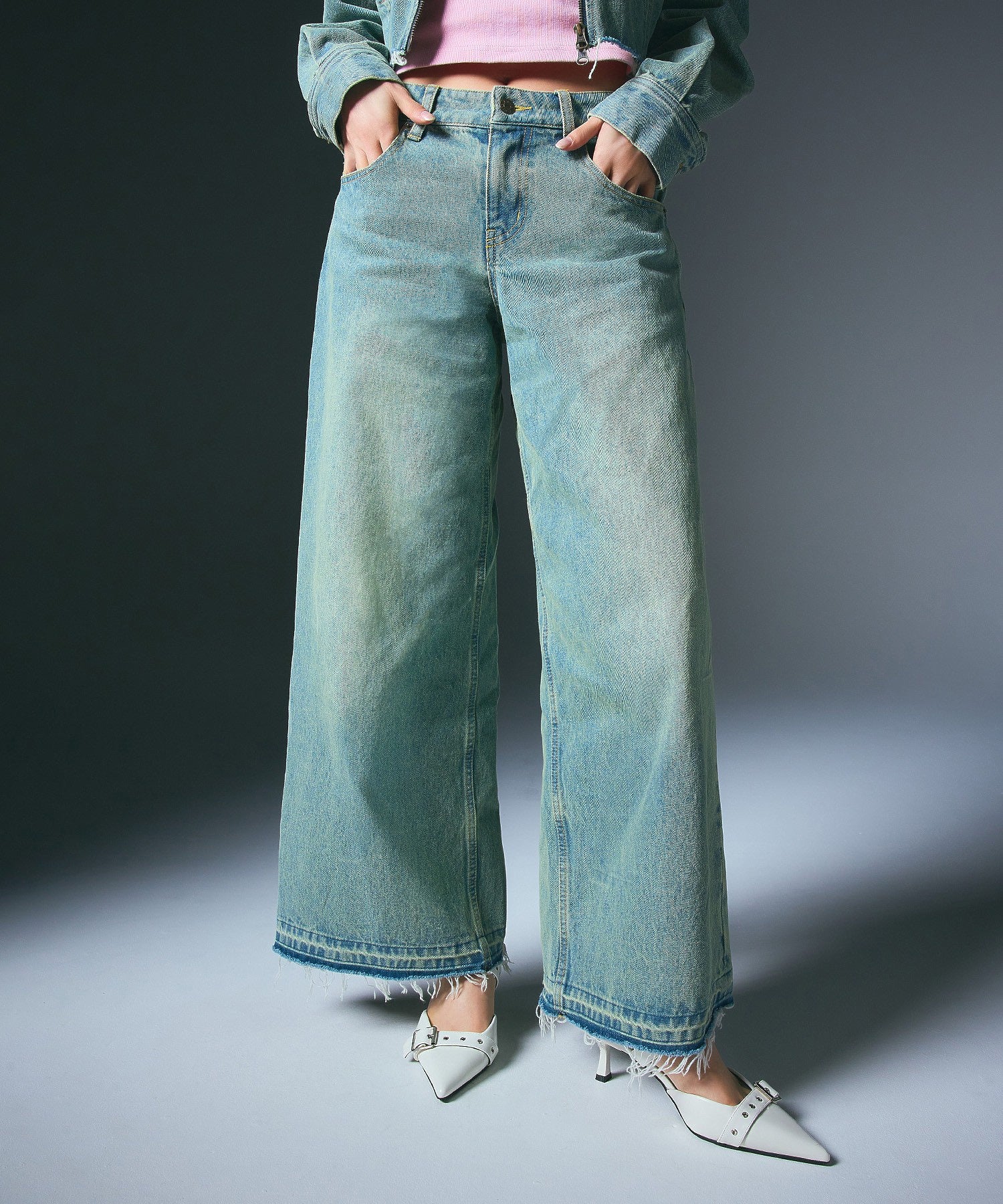 LOW RISE OVERDYED DENIM PANTS