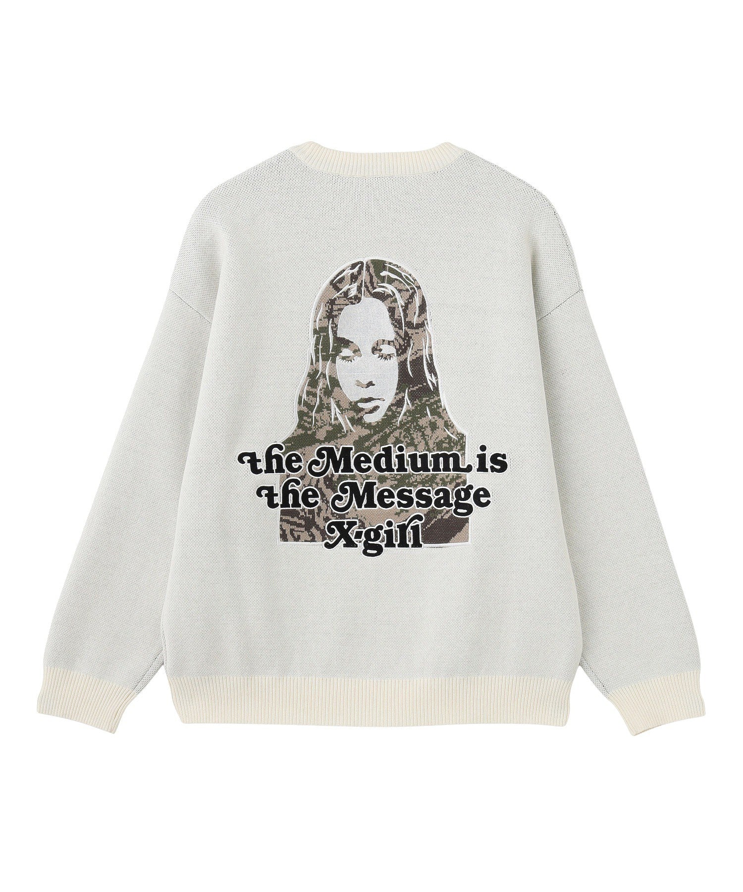 CAMO FACE AND LOGO JACQUARD KNIT TOP