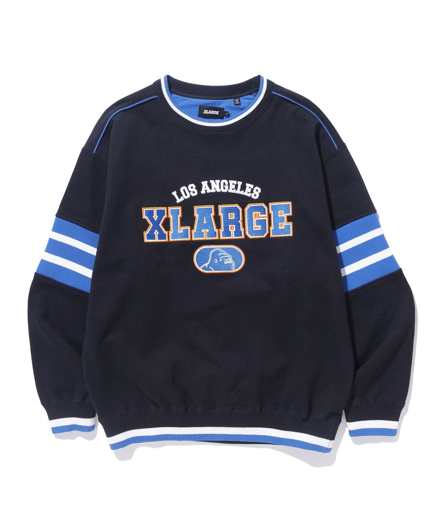 STRIPED SLEEVE CREWNECK SWEATSHIRT