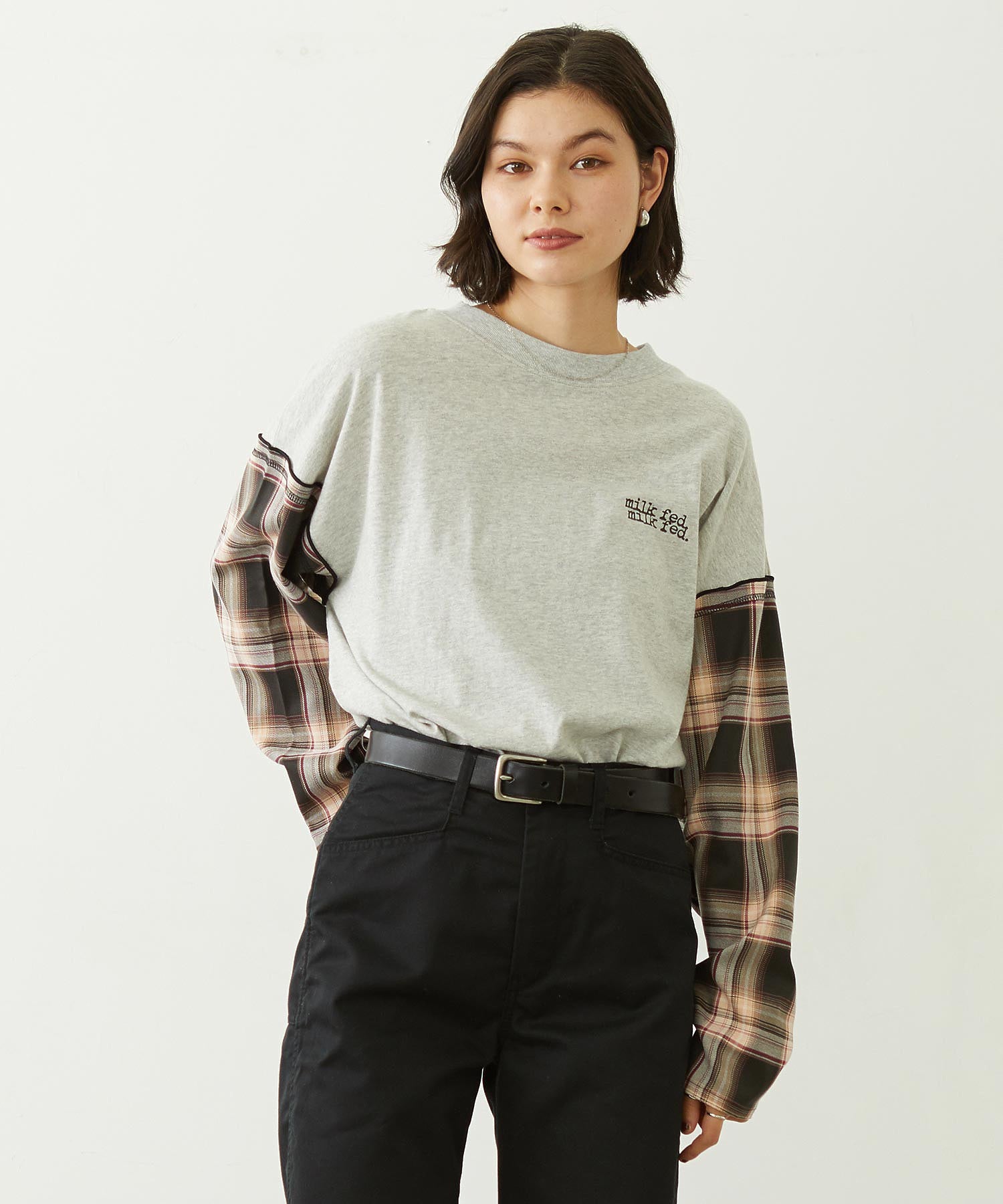 PLAID SLEEVES L/S TOP