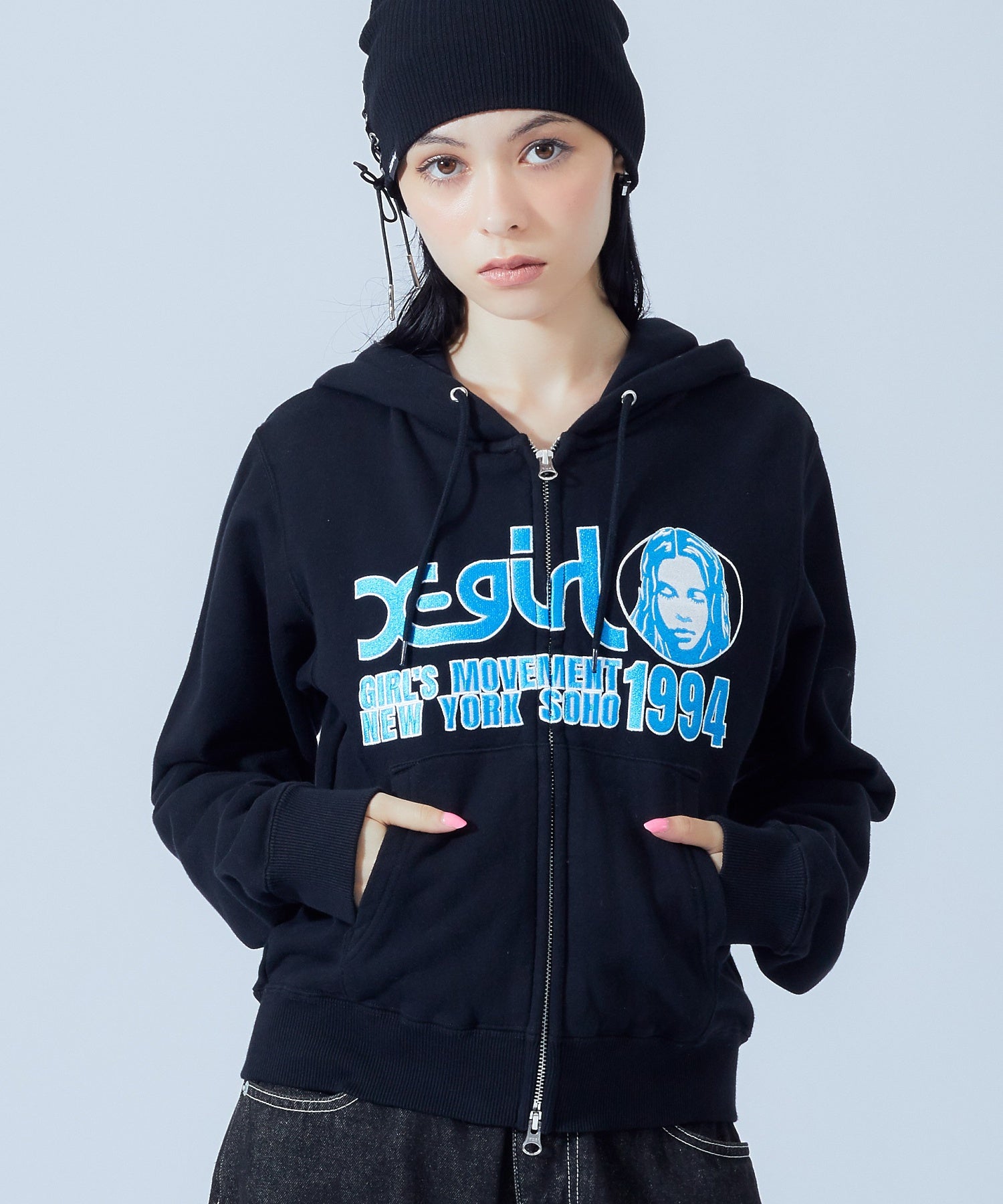 FACE AND LOGO COMPACT ZIP UP SWEAT HOODIE