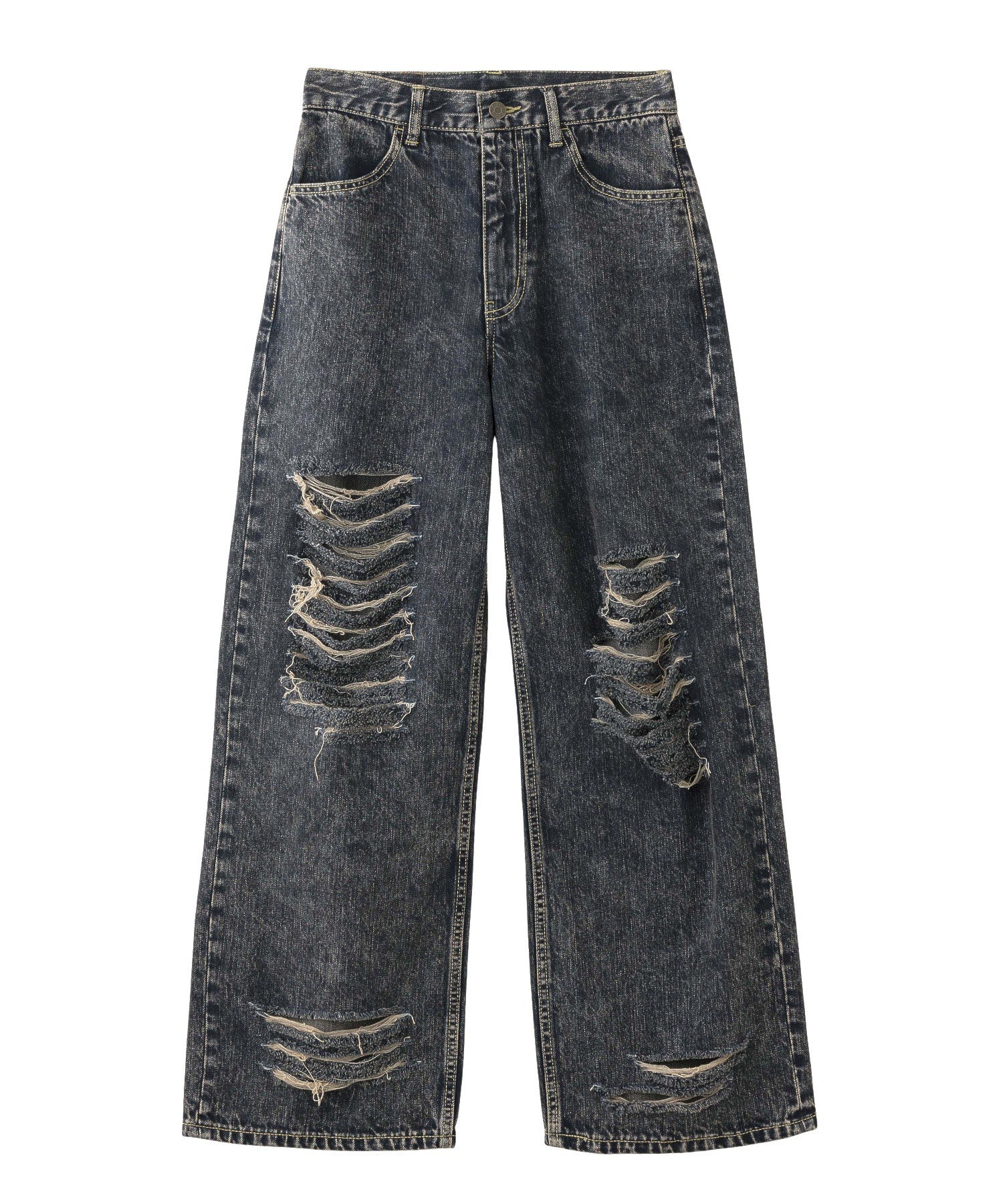 DISTRESSED LOOSE STRAIGHT DENIM PANTS