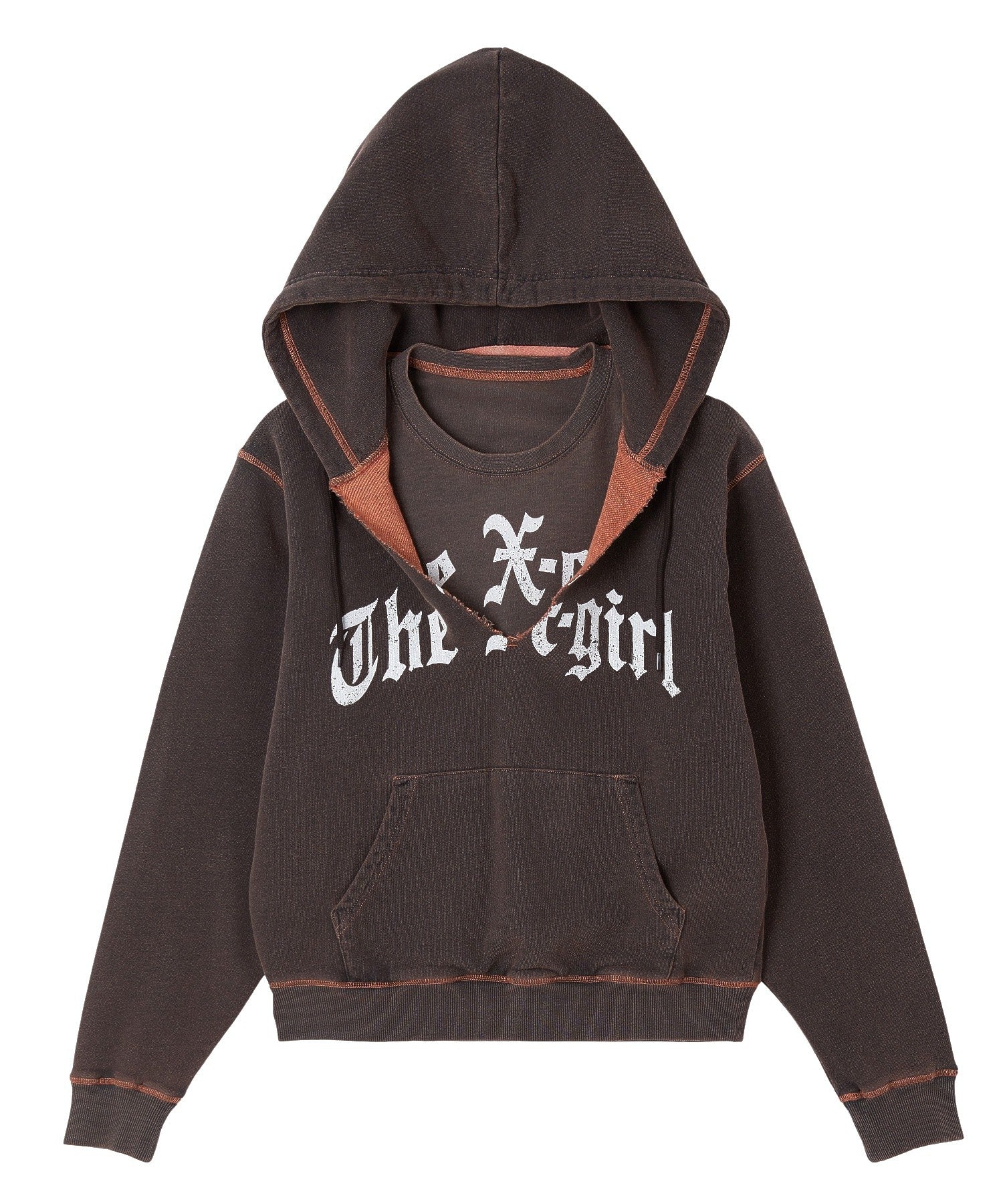 LAYERED STYLE FRONT SLIT SWEAT HOODIE