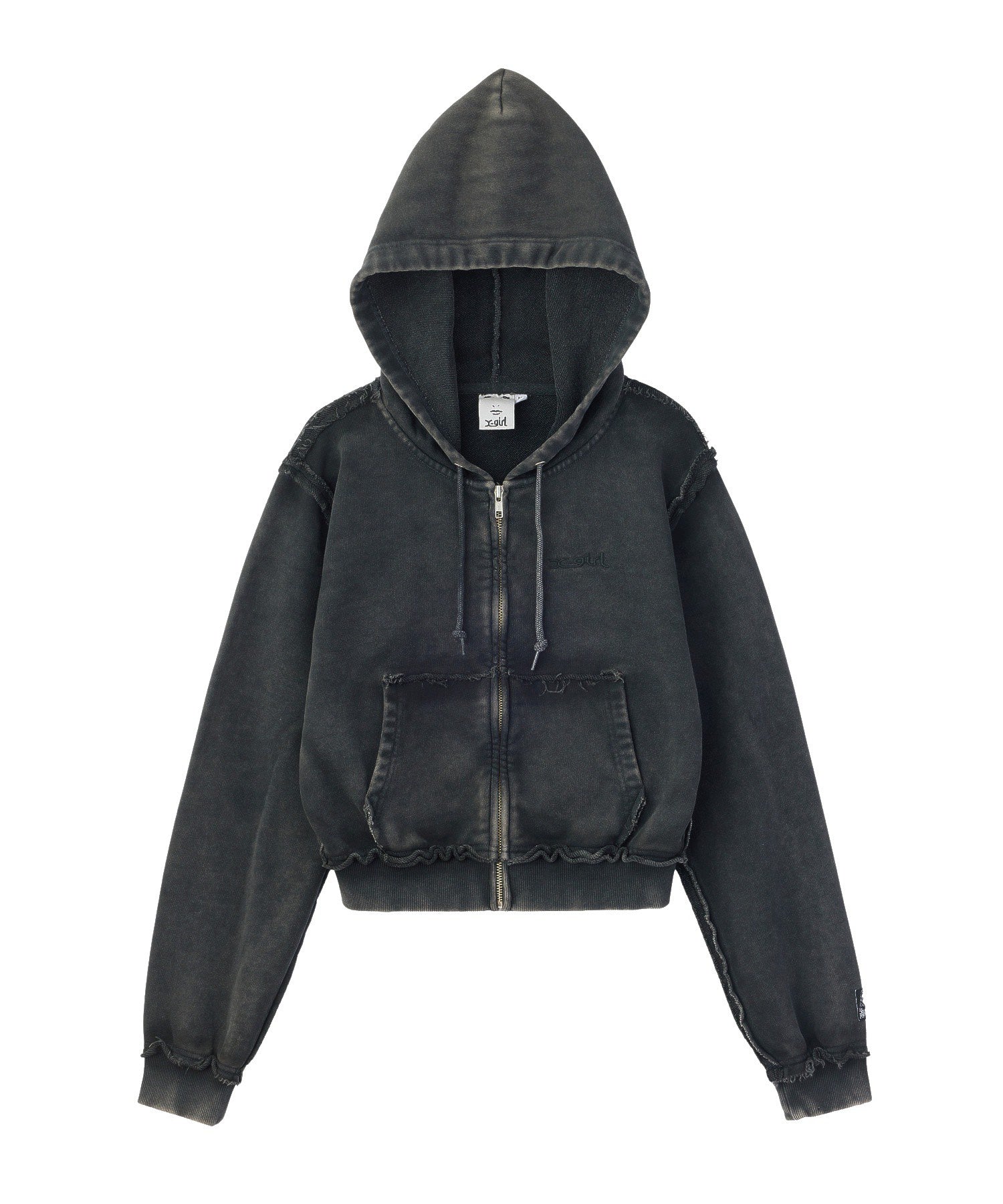 FADED CUT OFF COMPACT ZIP UP SWEWAT HOODIE