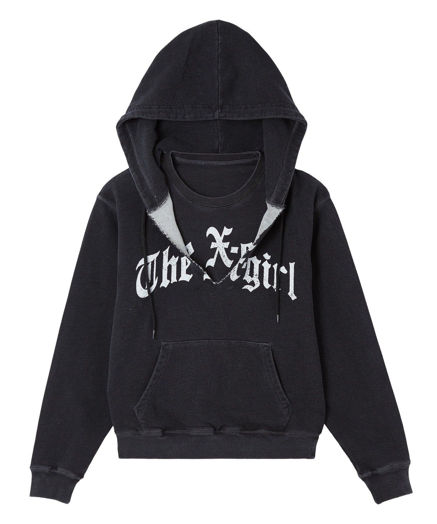 LAYERED STYLE FRONT SLIT SWEAT HOODIE