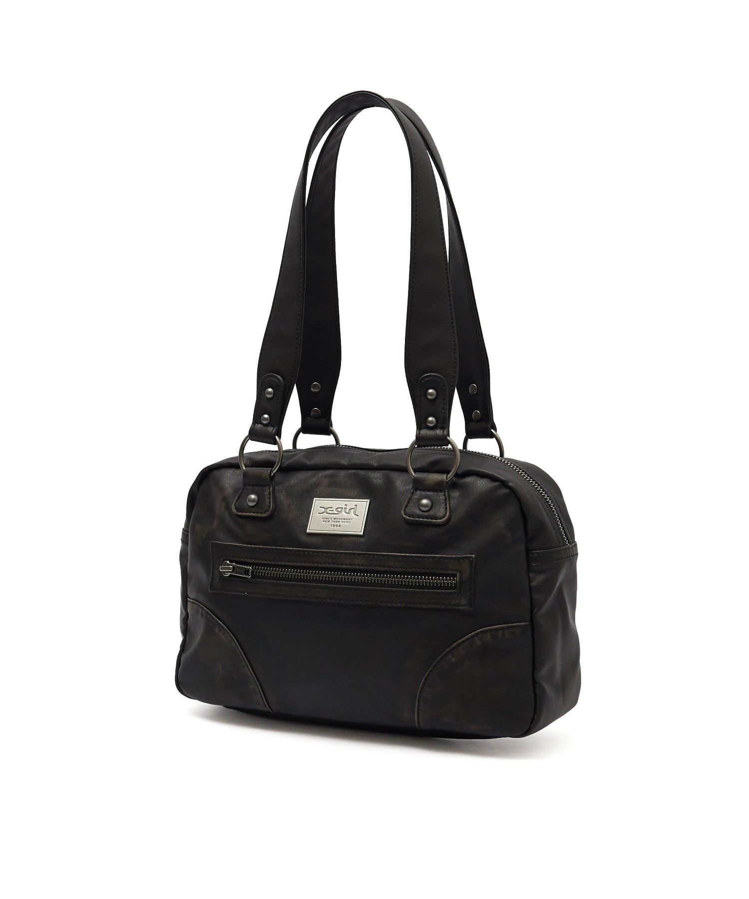 METAL LOGO PLATE FAUX LEATHER HANDBAG