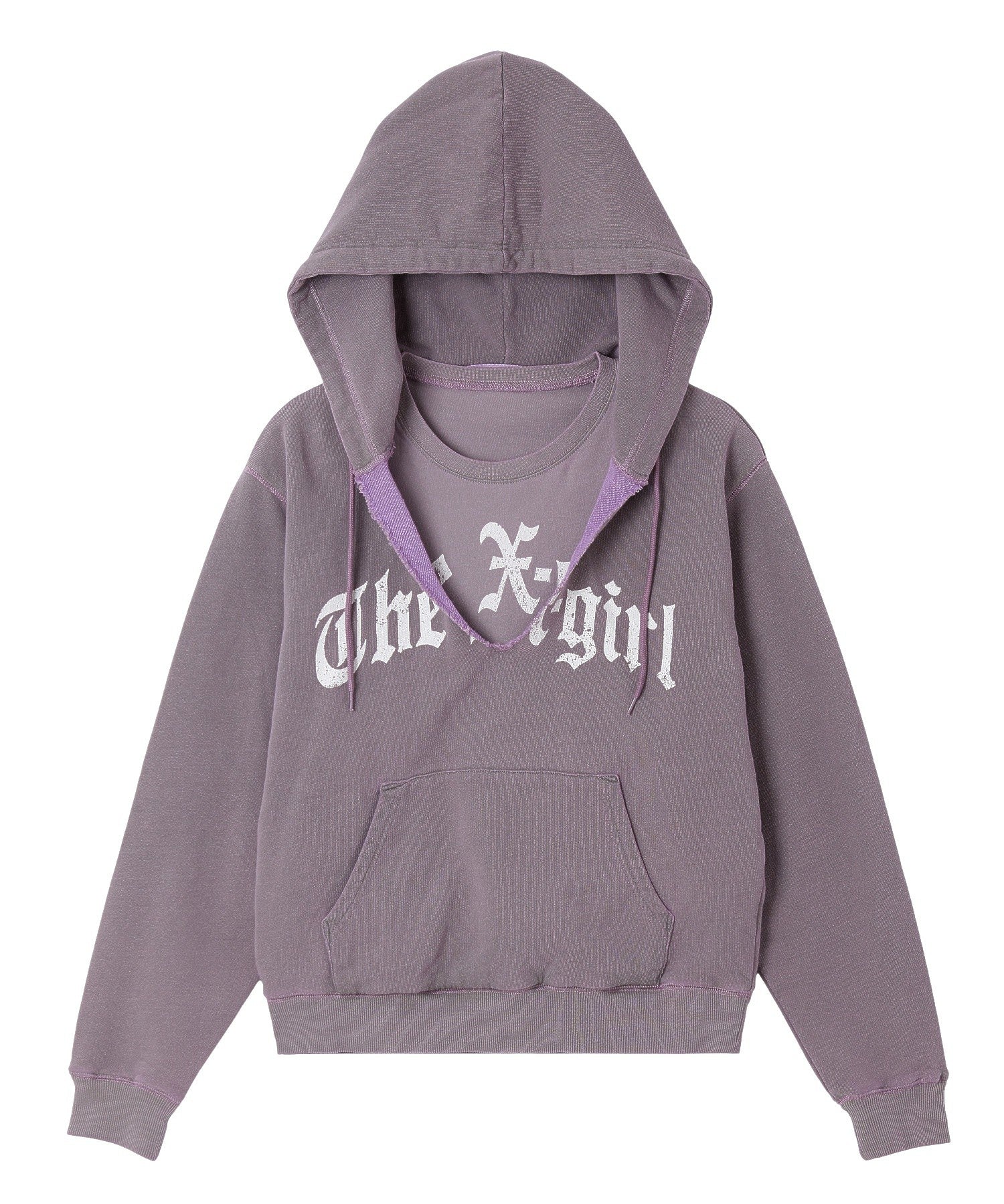 LAYERED STYLE FRONT SLIT SWEAT HOODIE