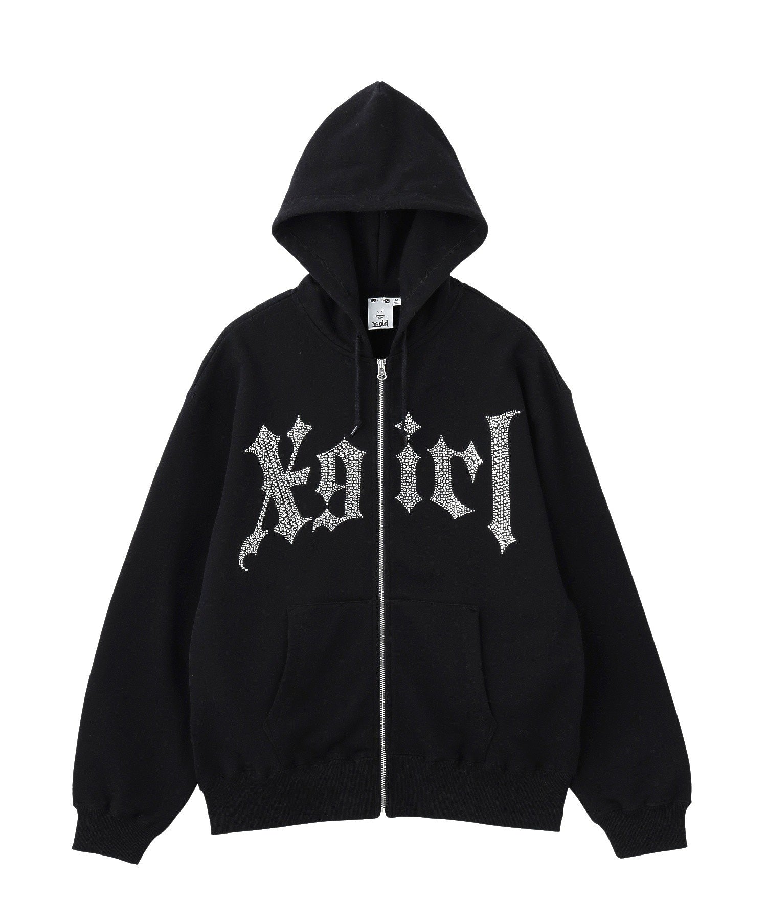 RHINESTONE BLACKLETTER LOGO ZIP UP SWEAT HOODIE