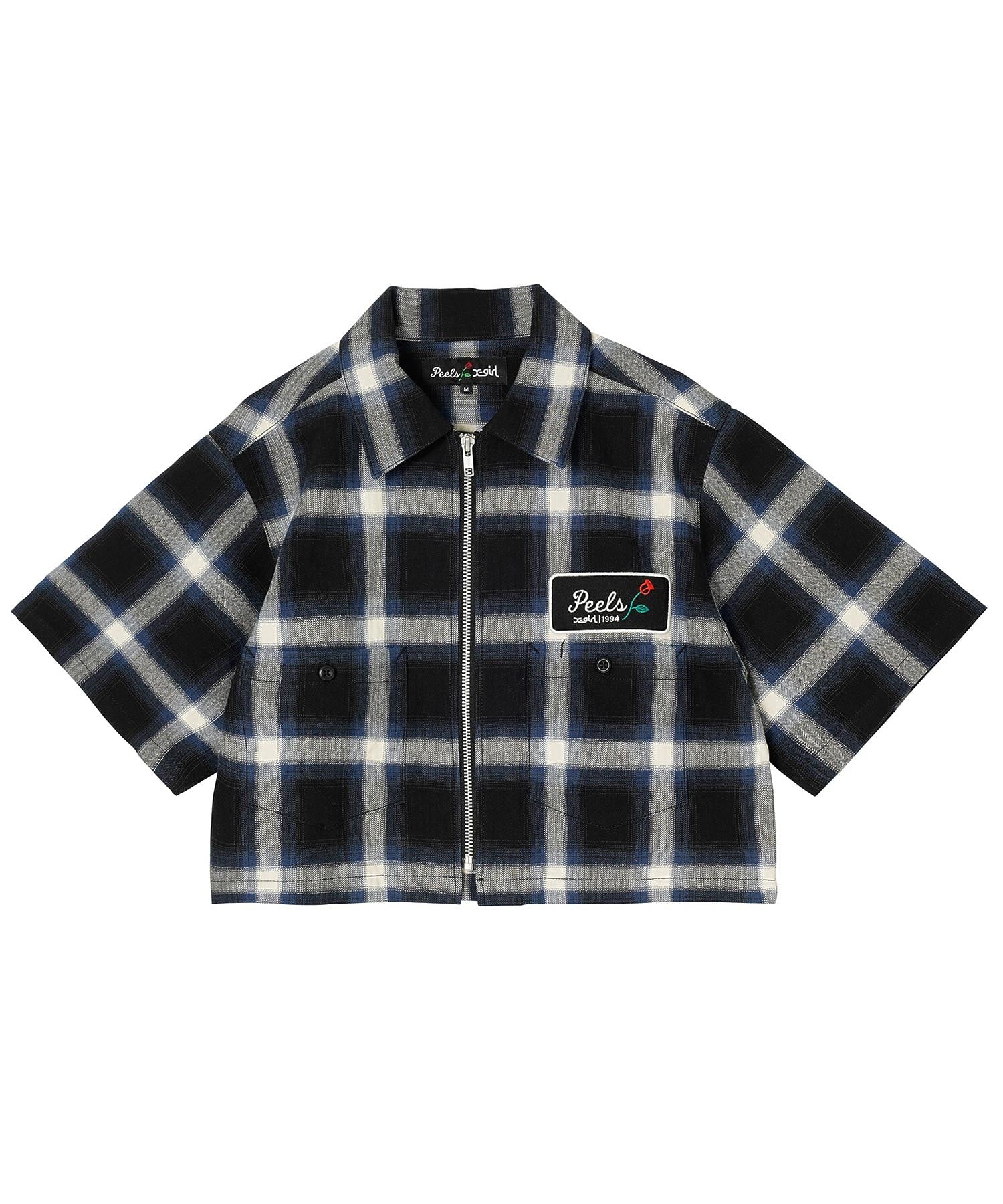 X-girl × Peels PLAID ZIP UP CROPPED SHIRT