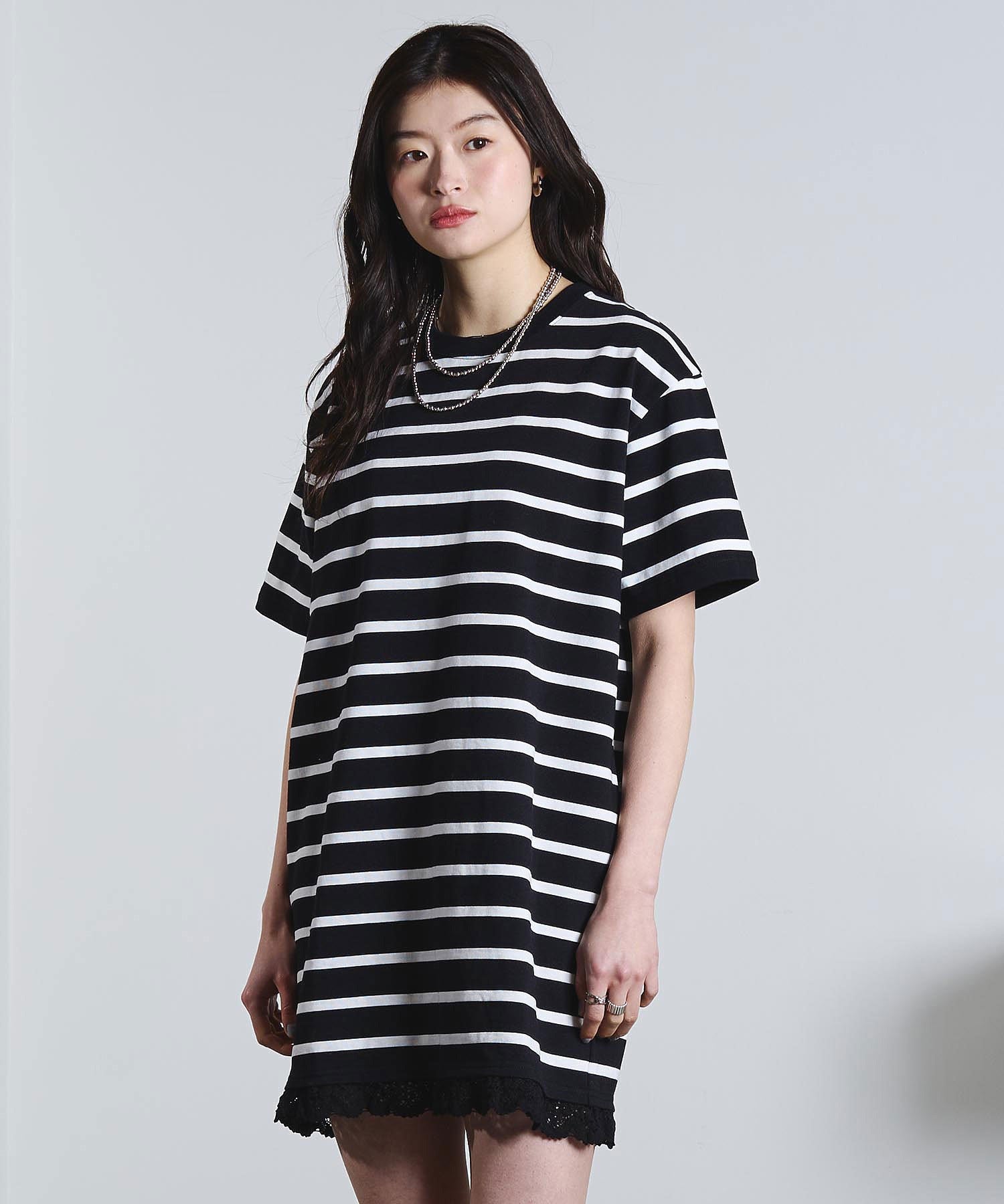 mag.by c/STRIPE H/S MINI CUT DRESS