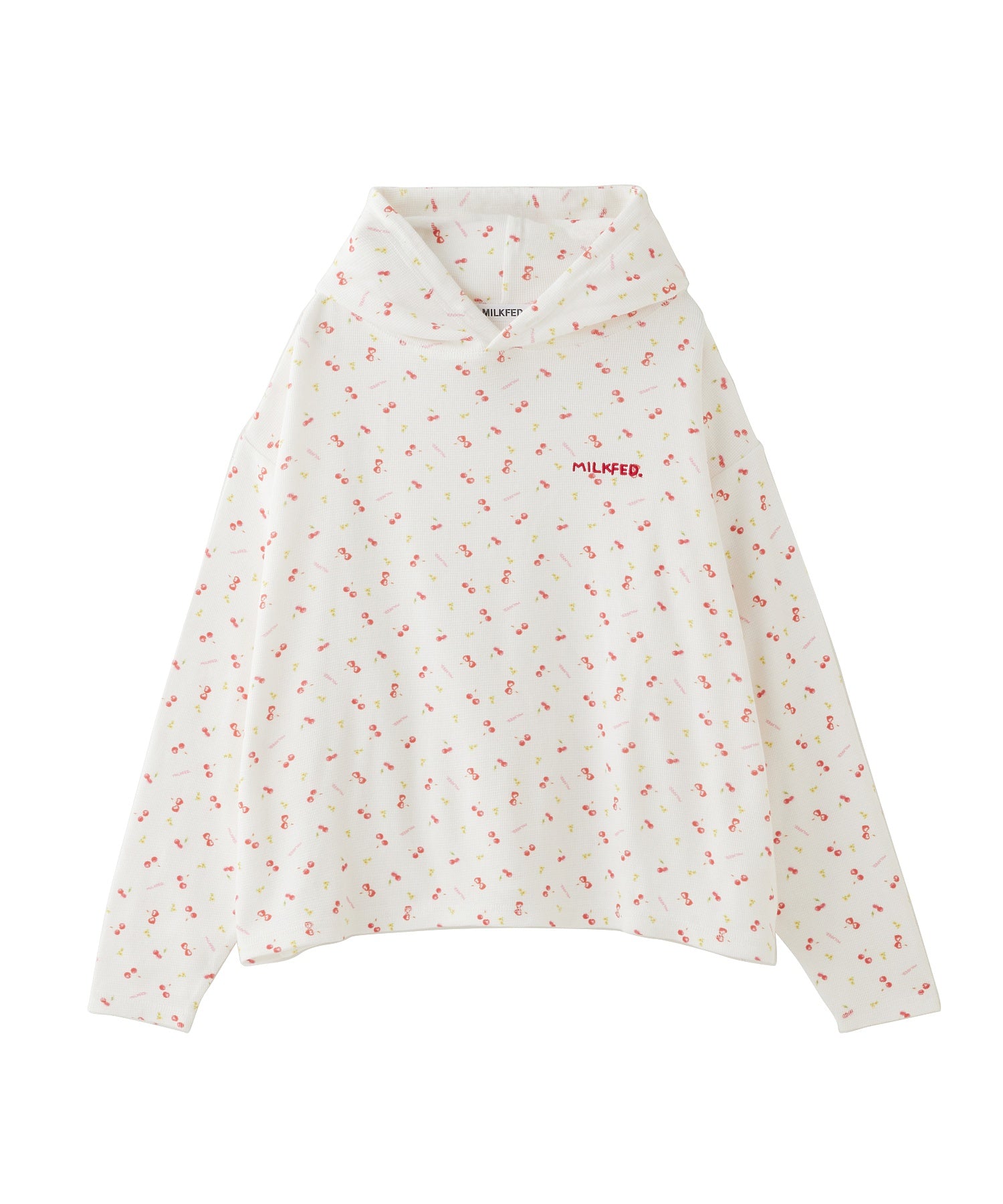 CHERRY PATTERN WAFFLE HOODIE TOP