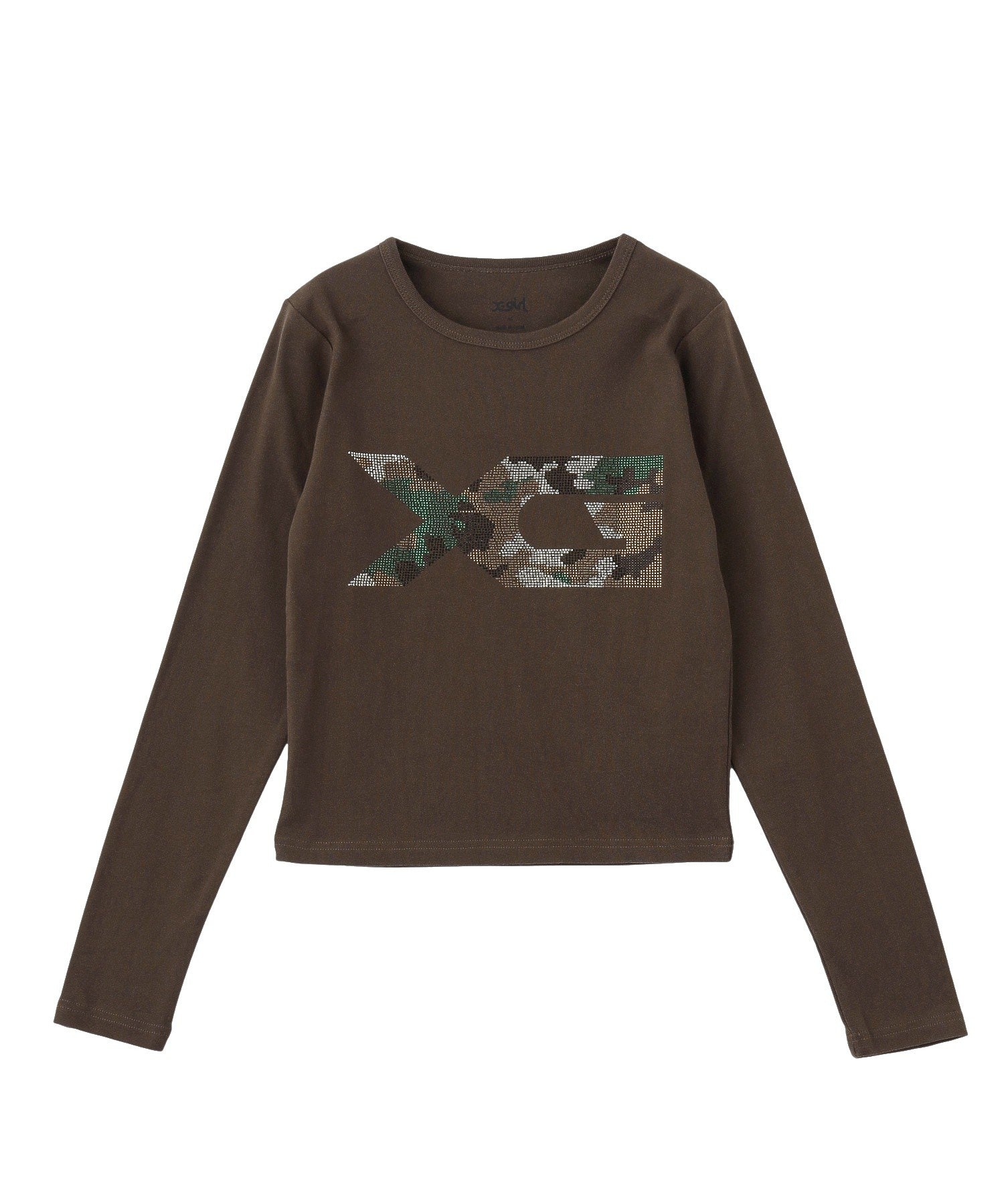 RHINESTONE CAMO LOGO L/S COMPACT TOP