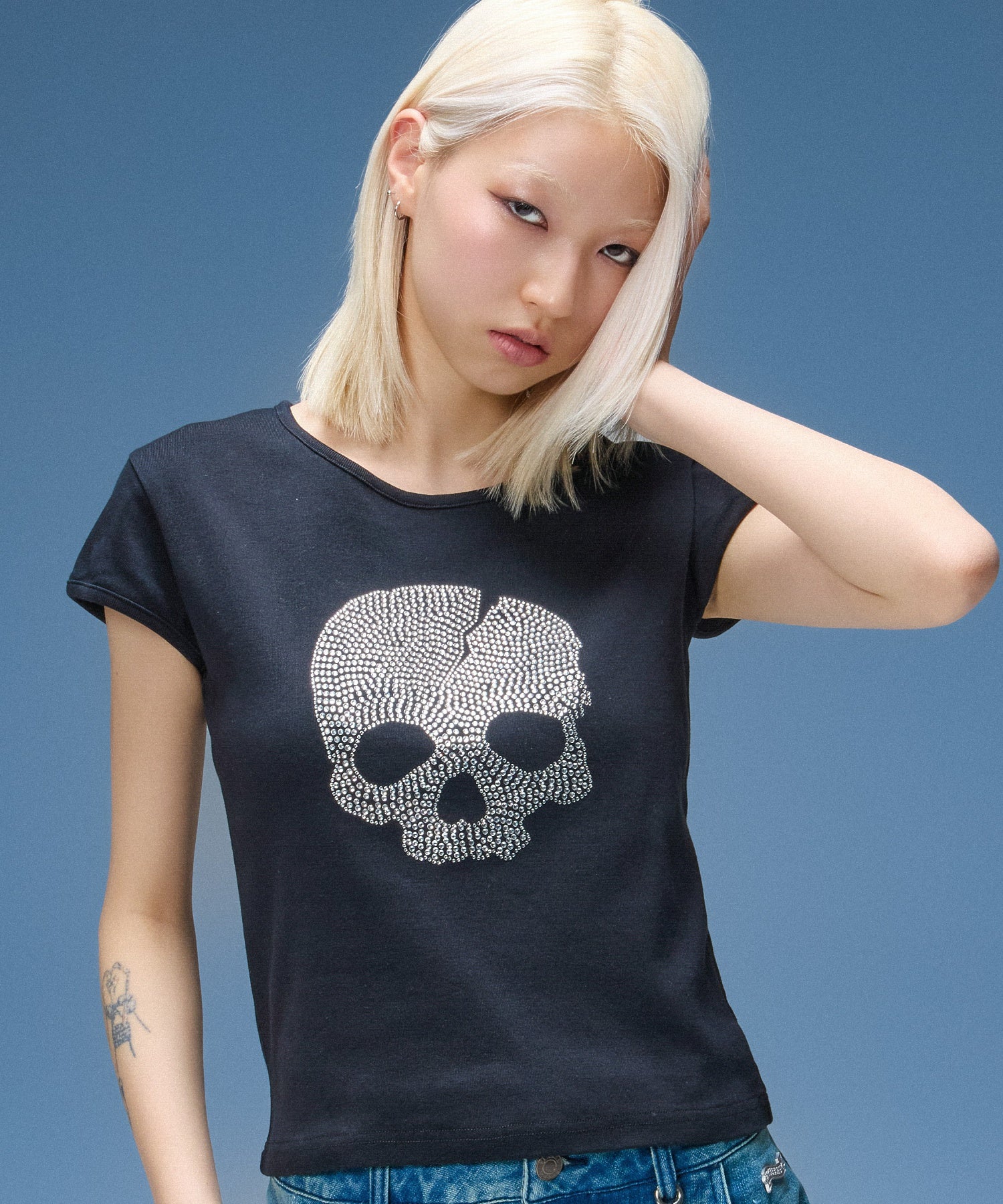 RHINESTONE SKULL S/S BABY TEE