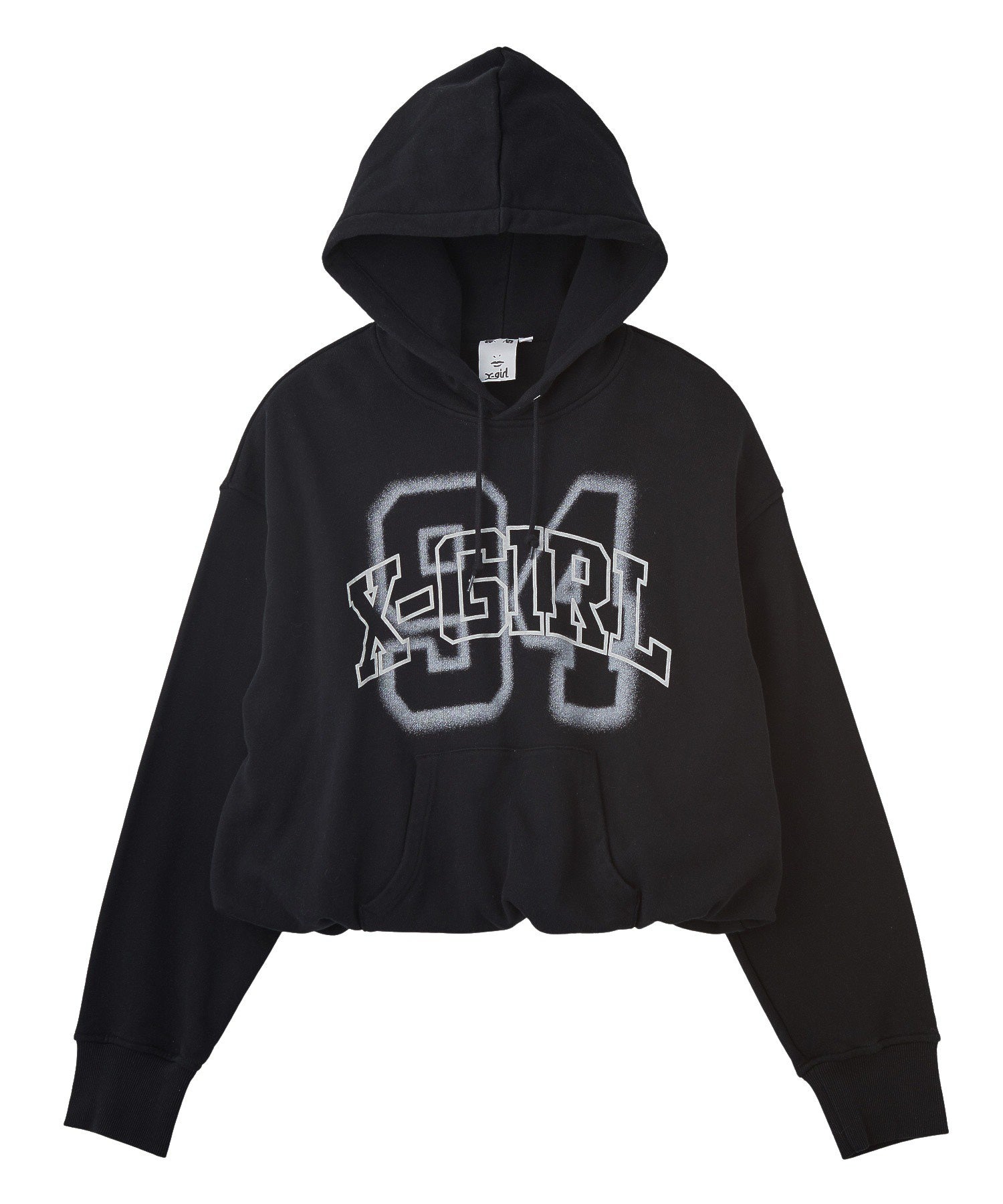 FLOCKED SPRAY LOGO BALLOON HEM SWEAT HOODIE
