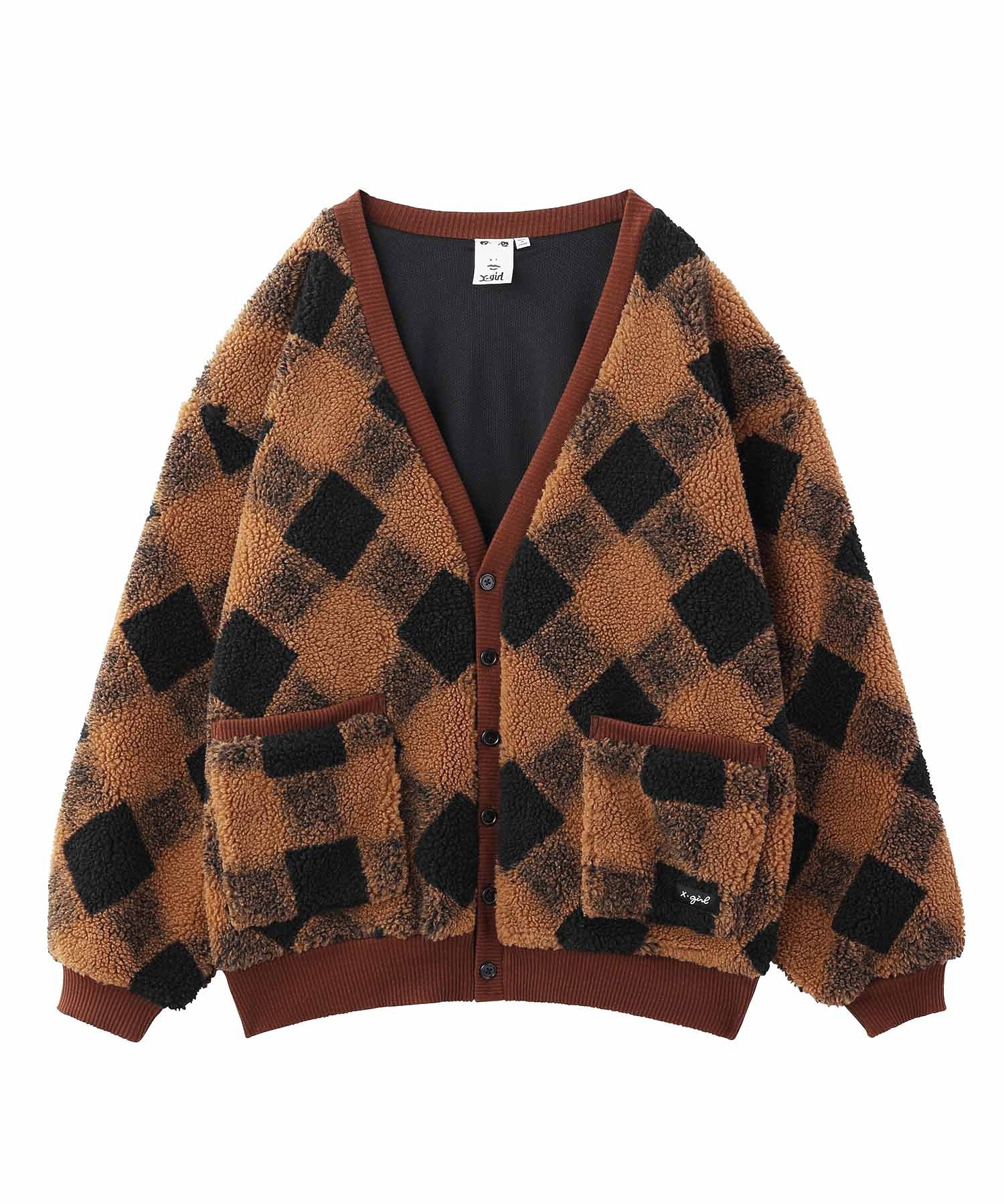 BUFFALO PLAID BOA CARDIGAN X-girl