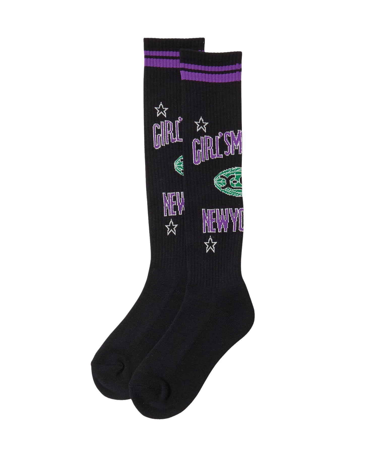 WORLD LOGO JACQUARD RIB HIGH SOCKS
