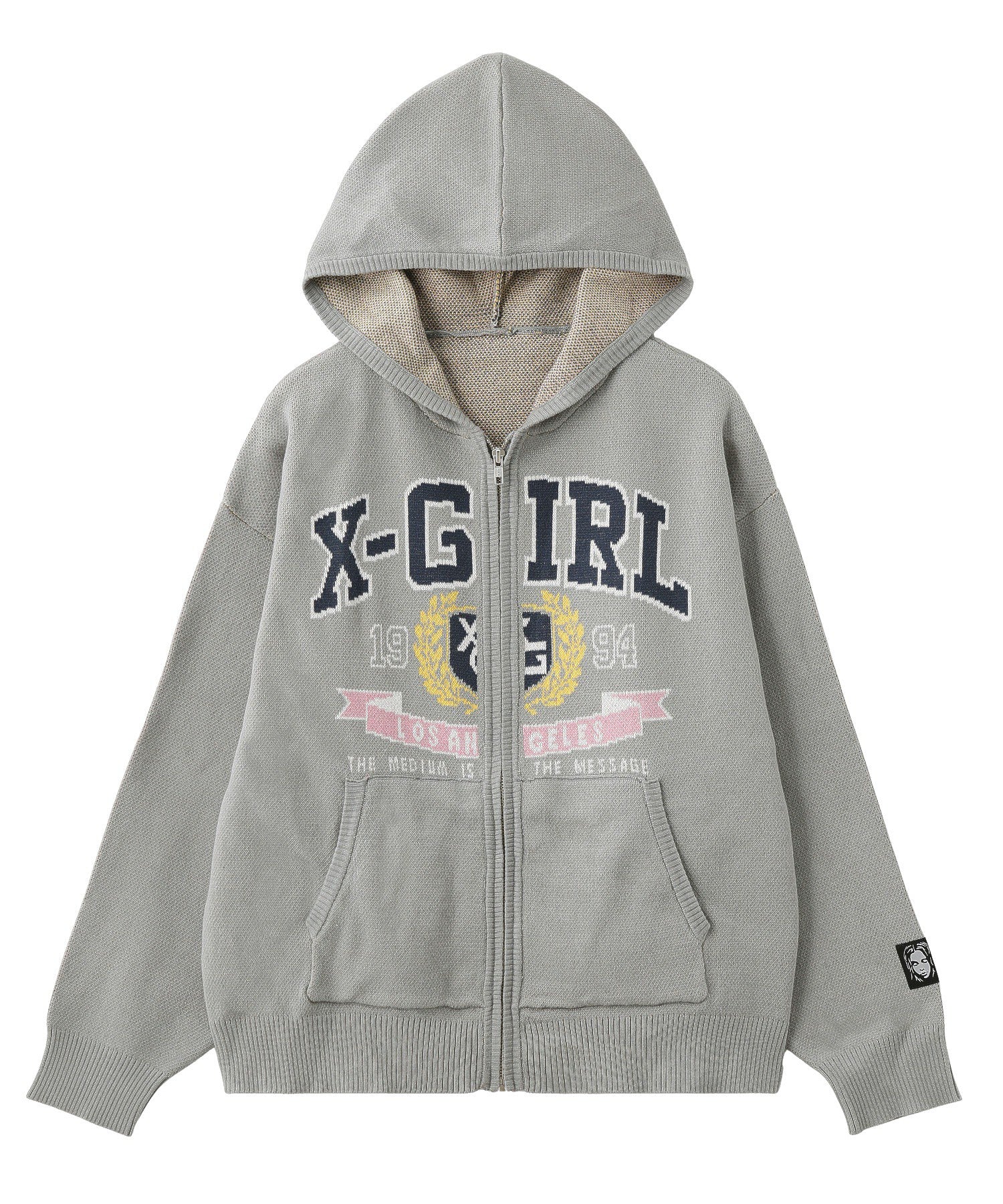 COLLEGE LOGO JACQUARD ZIP UP KNIT HOODIE