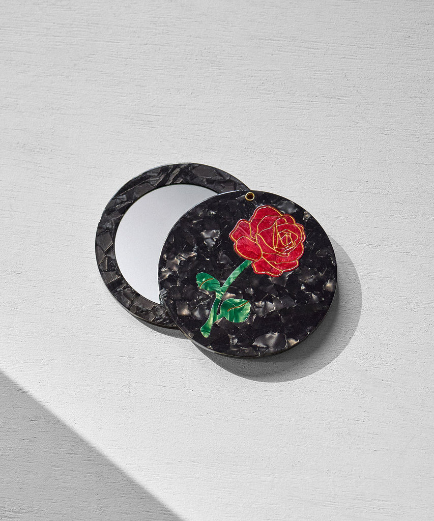 ROSE BUD / SOLAR ECLIPSE/HAND-PAINTED COMPACT MIRROR – calif