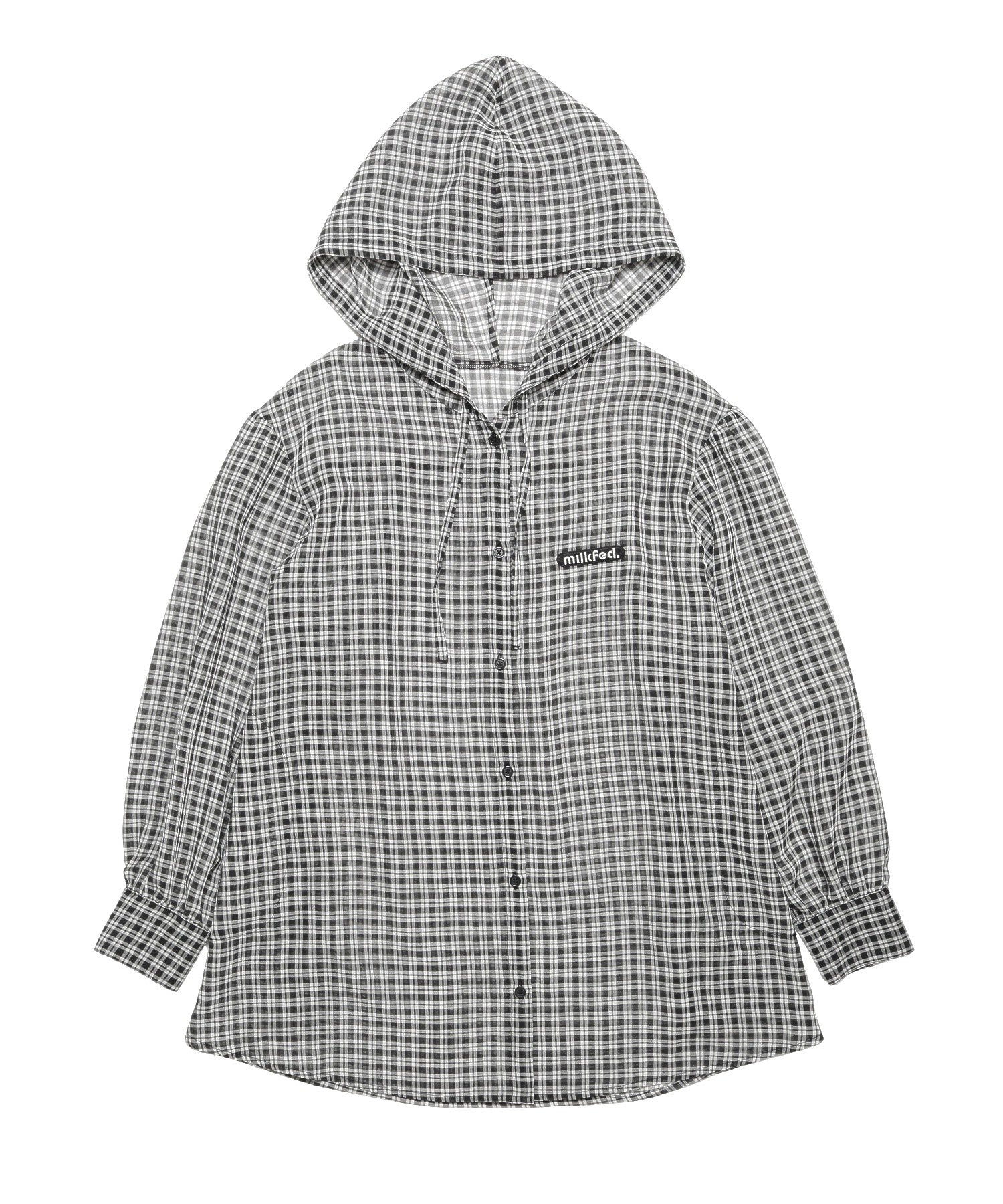 SHEER PLAID HOODED TOP