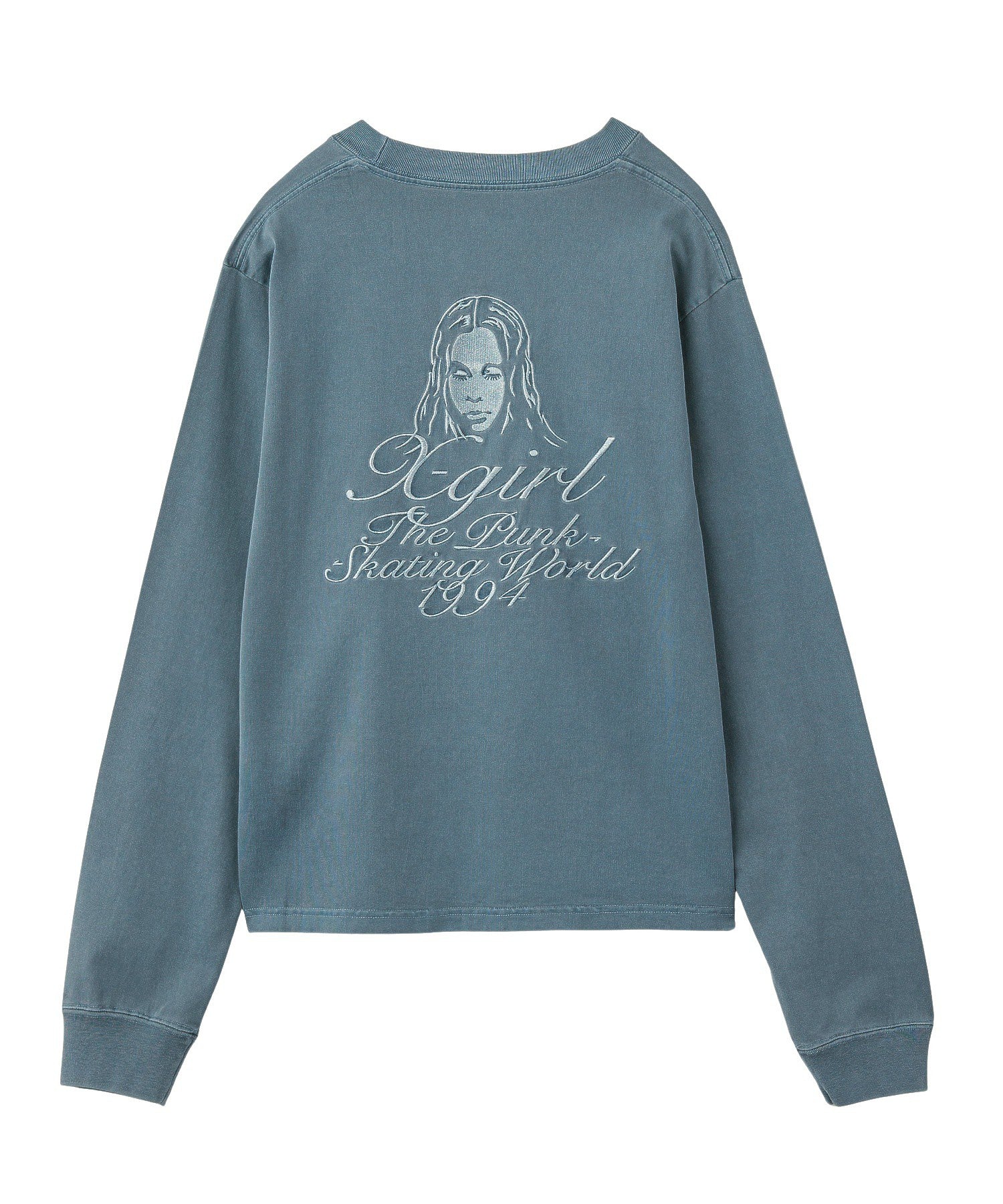 CURSIVE LOGO AND FACE FADED L/S TEE