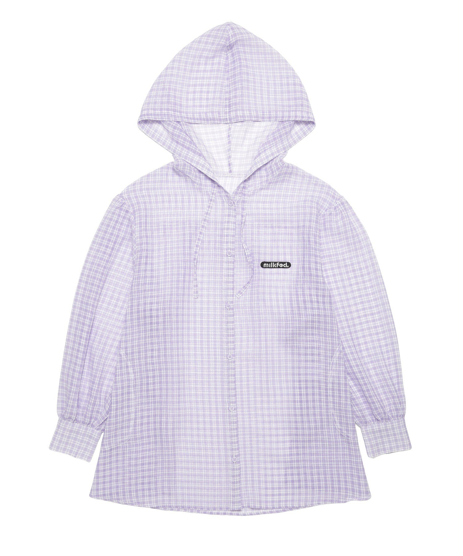 SHEER PLAID HOODED TOP