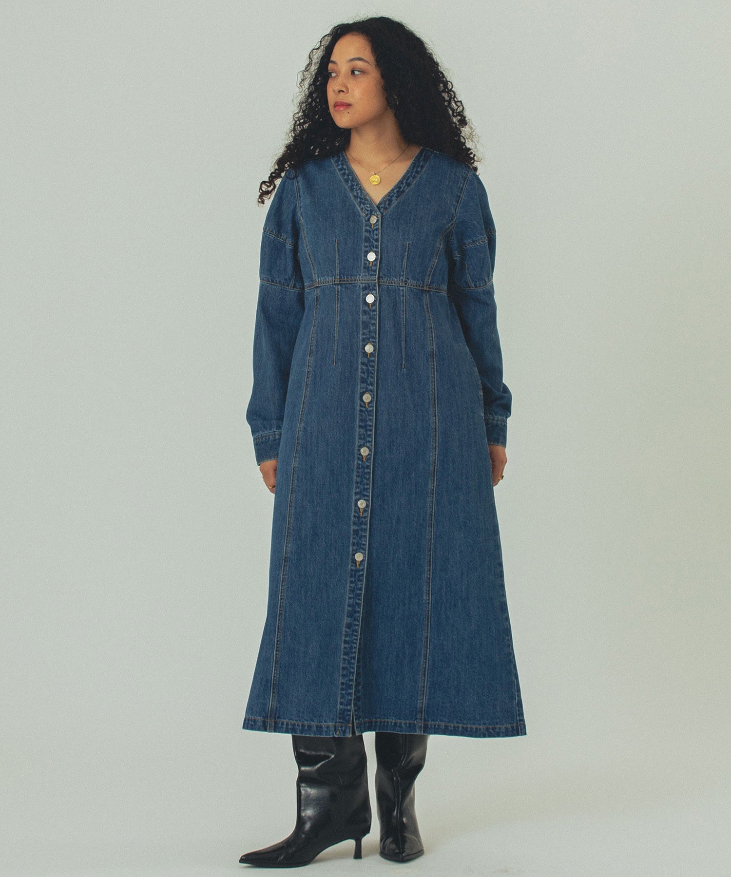 mici/DENIM VOLUME SLEEVE DRESS