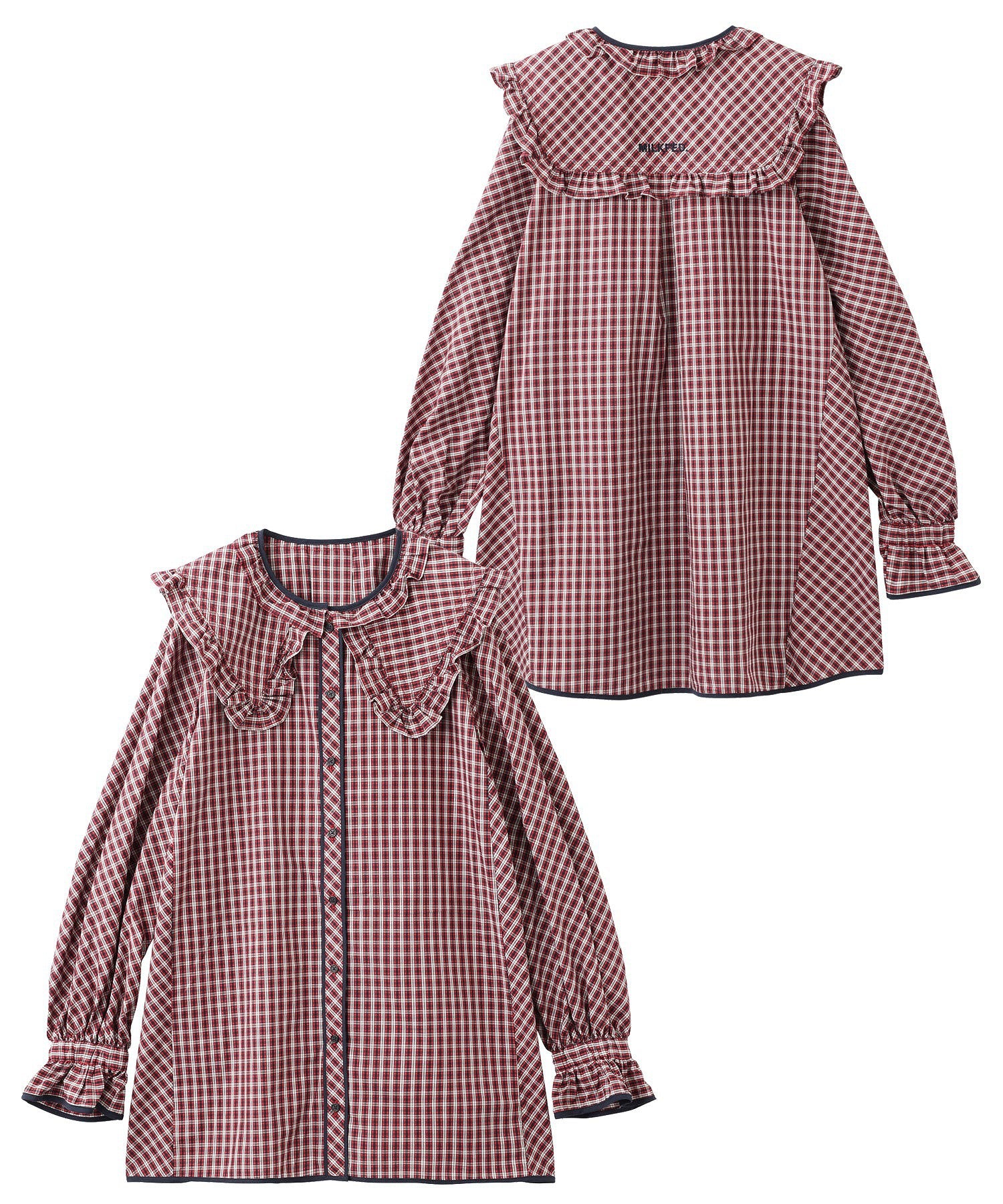 RUFFLE BIG COLLAR PLAID BLOUSE MILKFED. – calif