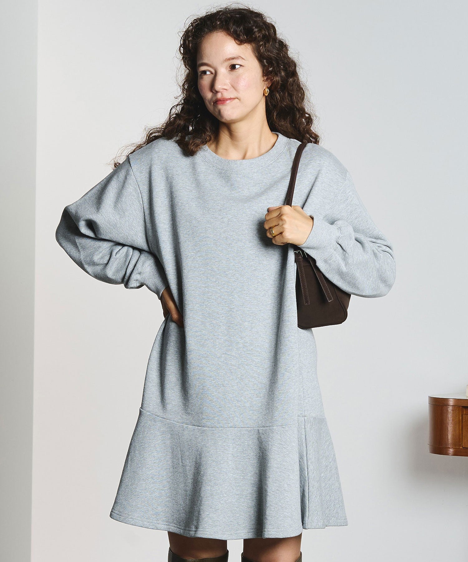 FRENCH TERRY RUFFLE DRESS