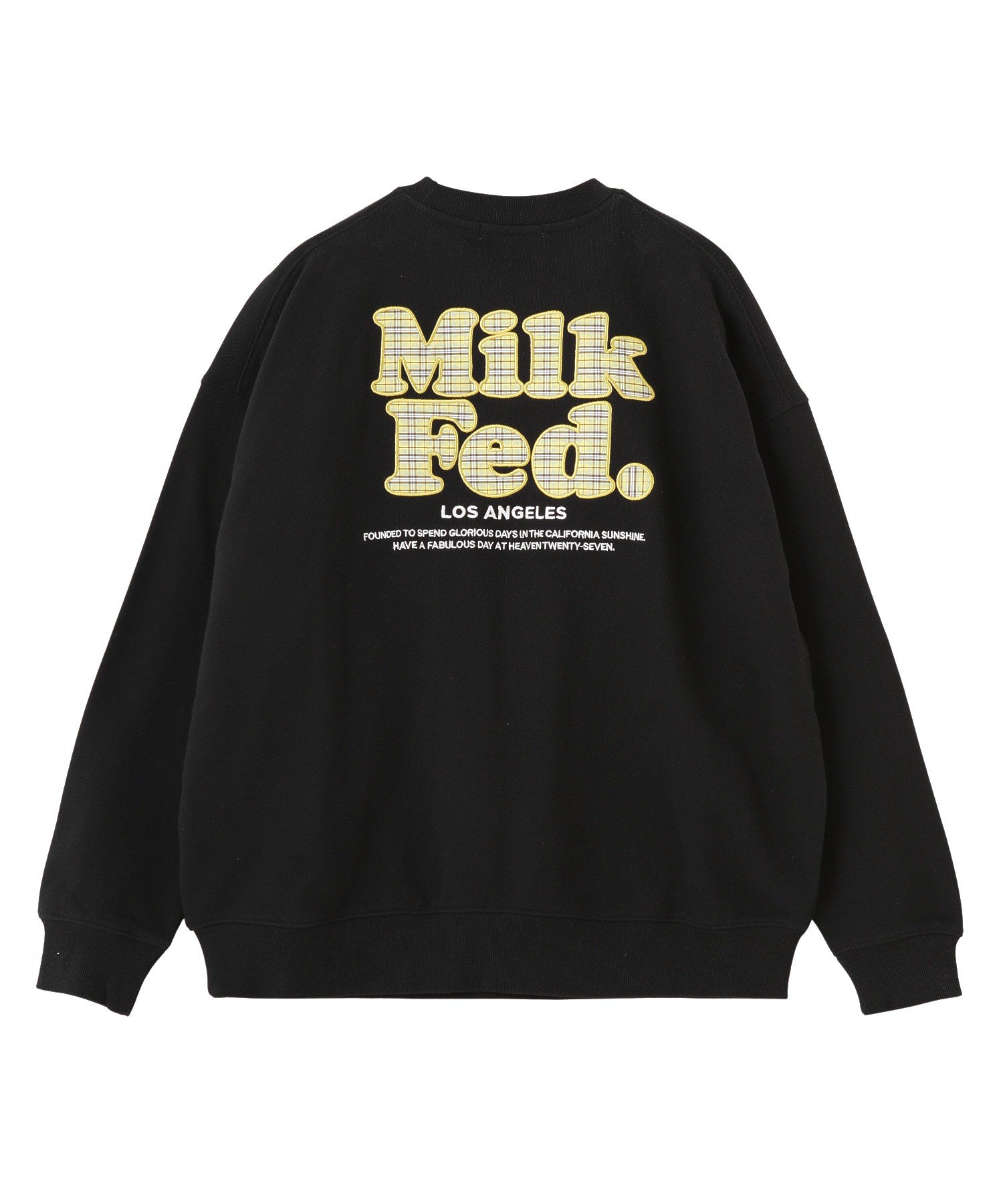 MILKFED. PLAID LOGO WIDE CREW SWEAT