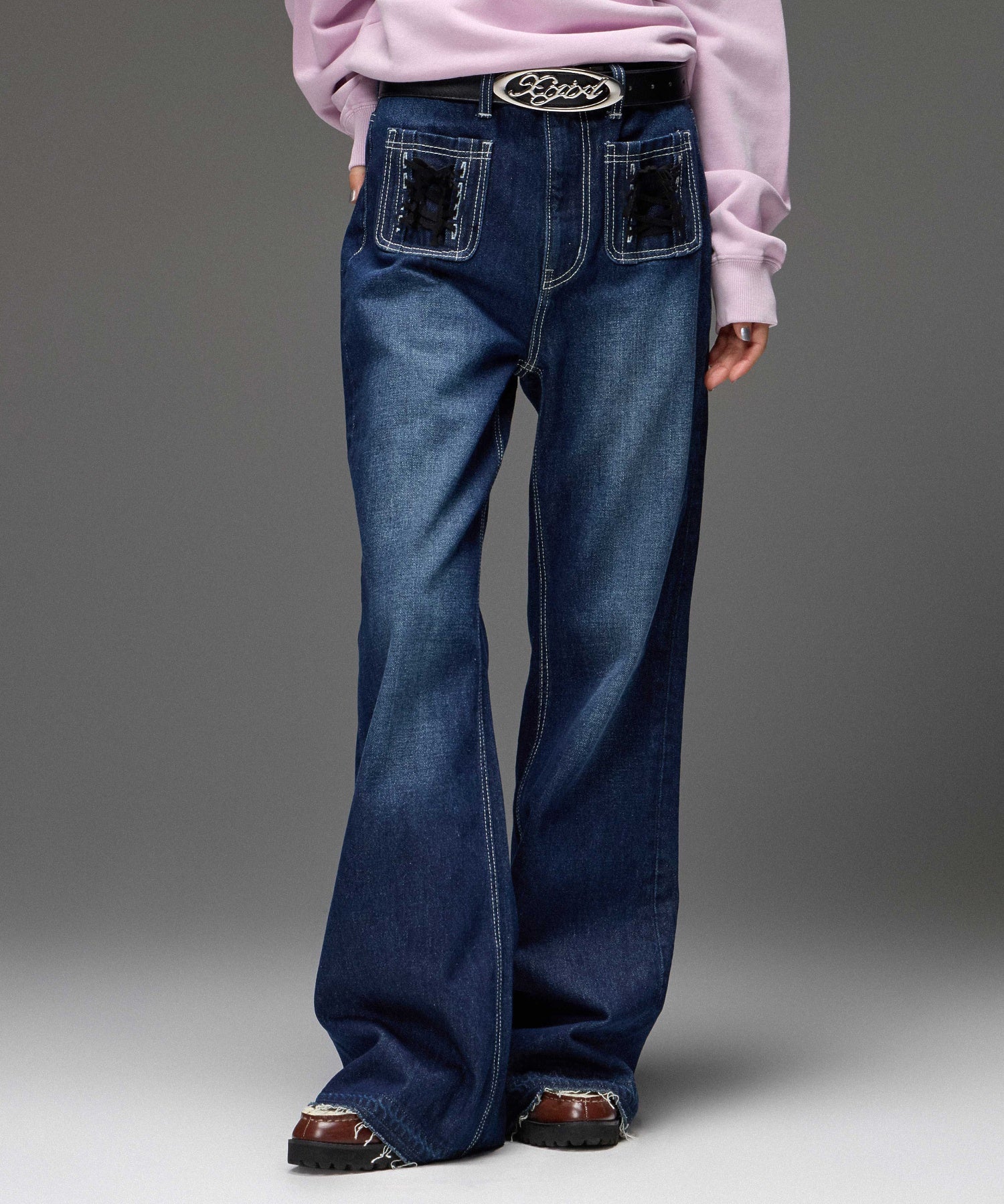 HEART POCKET FLARE DENIM PANTS