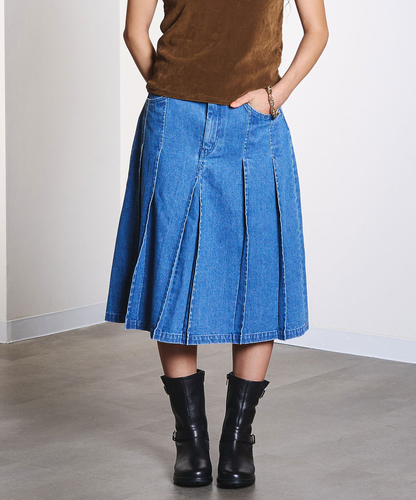 【稀少サイズ 42】セリーヌ デニムスカート マガダム ボックスプリーツ ブルー DENIM PLEATED MIDI SKIRT – calif（カリフ）公式サイト