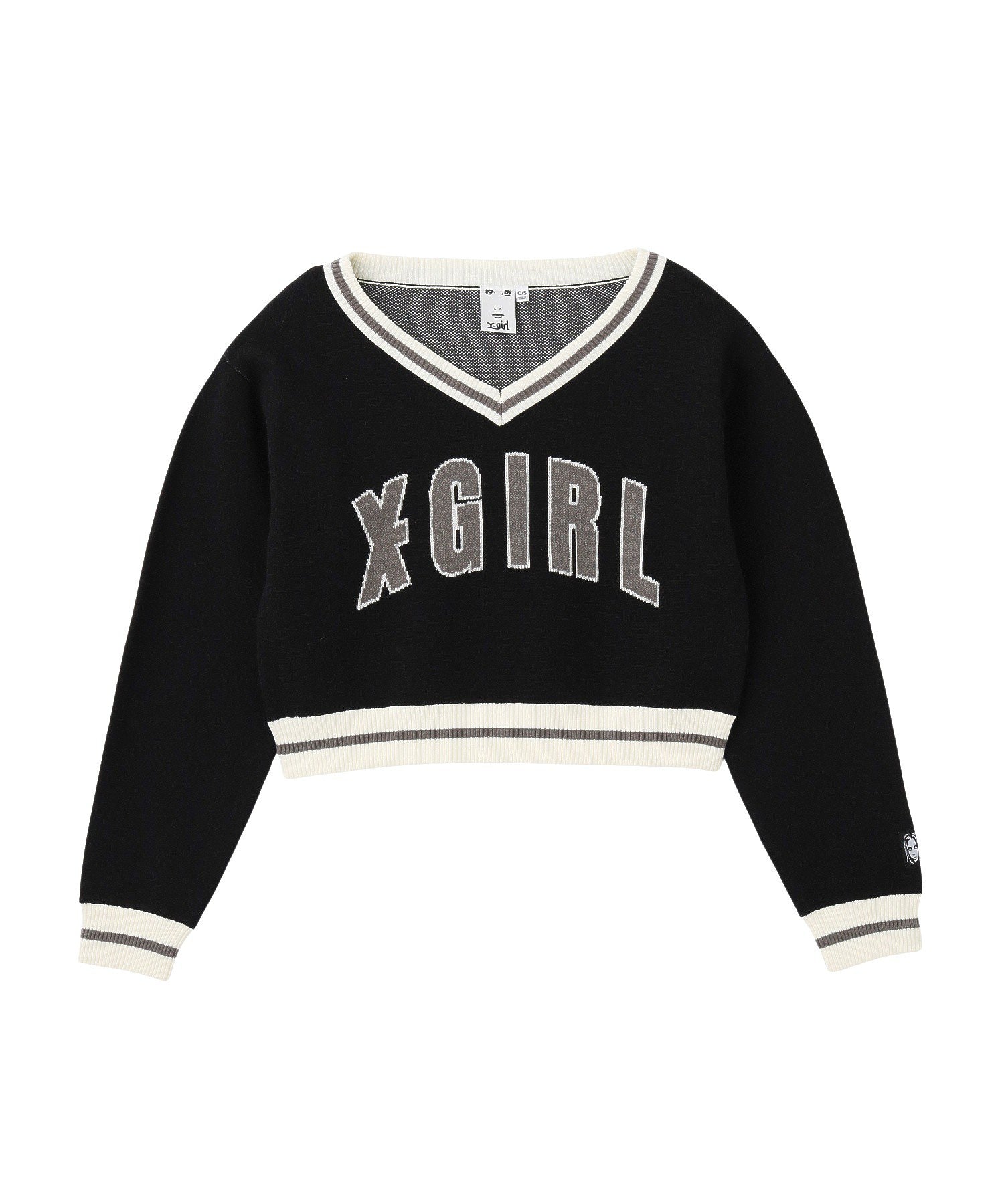 LOGO JACQUARD V-NECK KNIT TOP