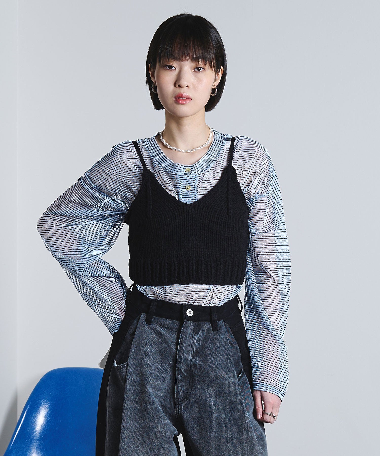 SHEER STRIPS PULLOVER