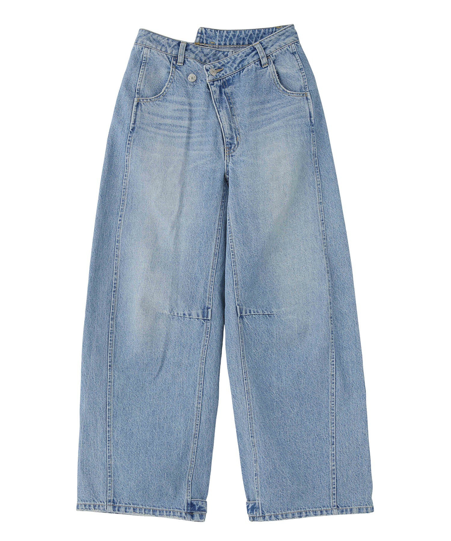 ASYMMETRIC WAIST BARREL LEG DENIM PANTS