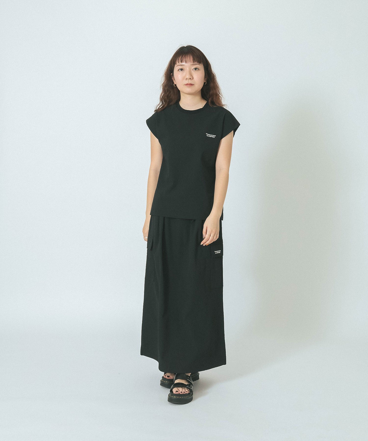THOUSAND MILE×GENE HEAVENS/FRENCH SLEEVE TOP & MAXI CARGO SKIRT SET UP