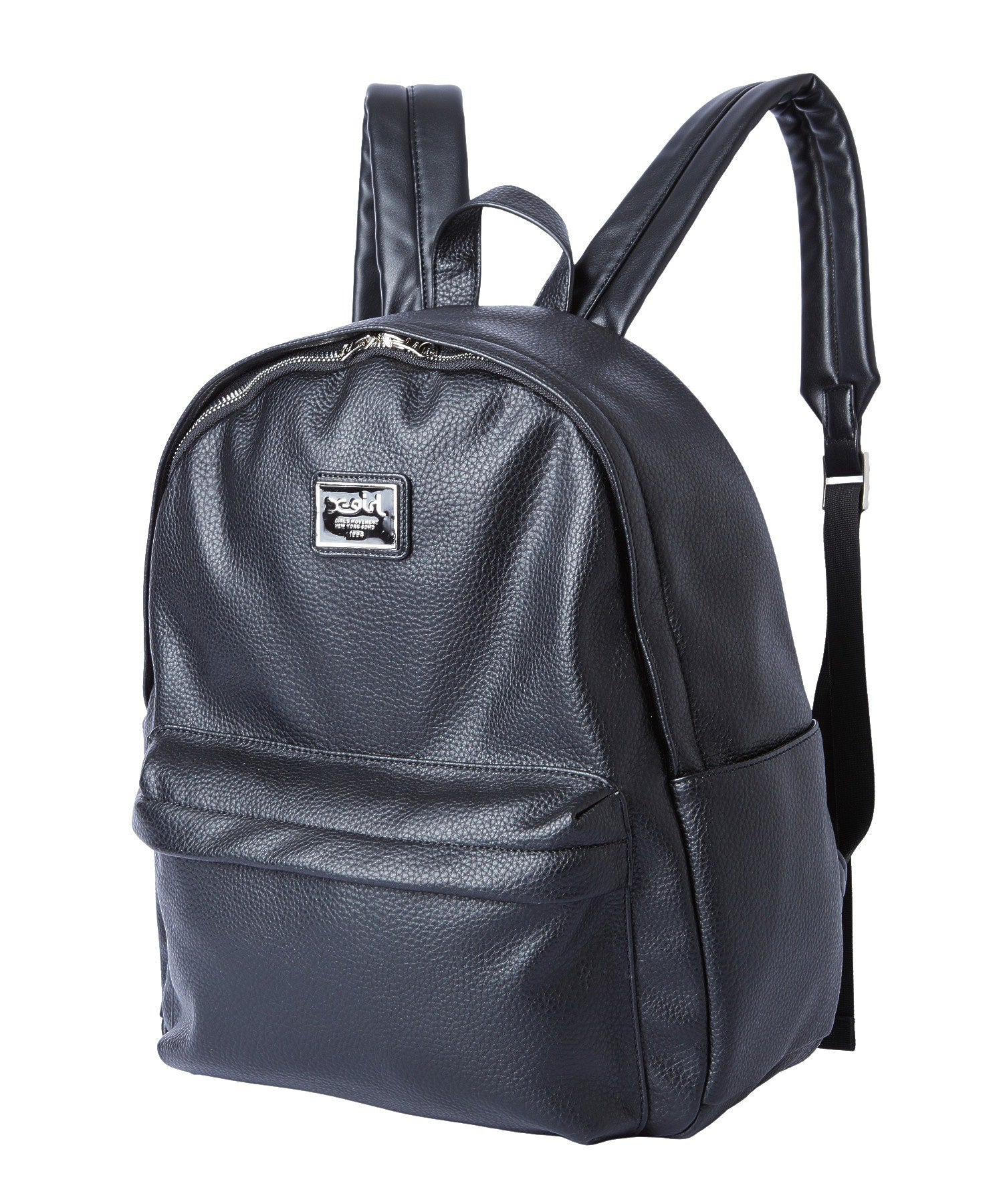 METAL LABEL FAUX LEATHER DAYPACK