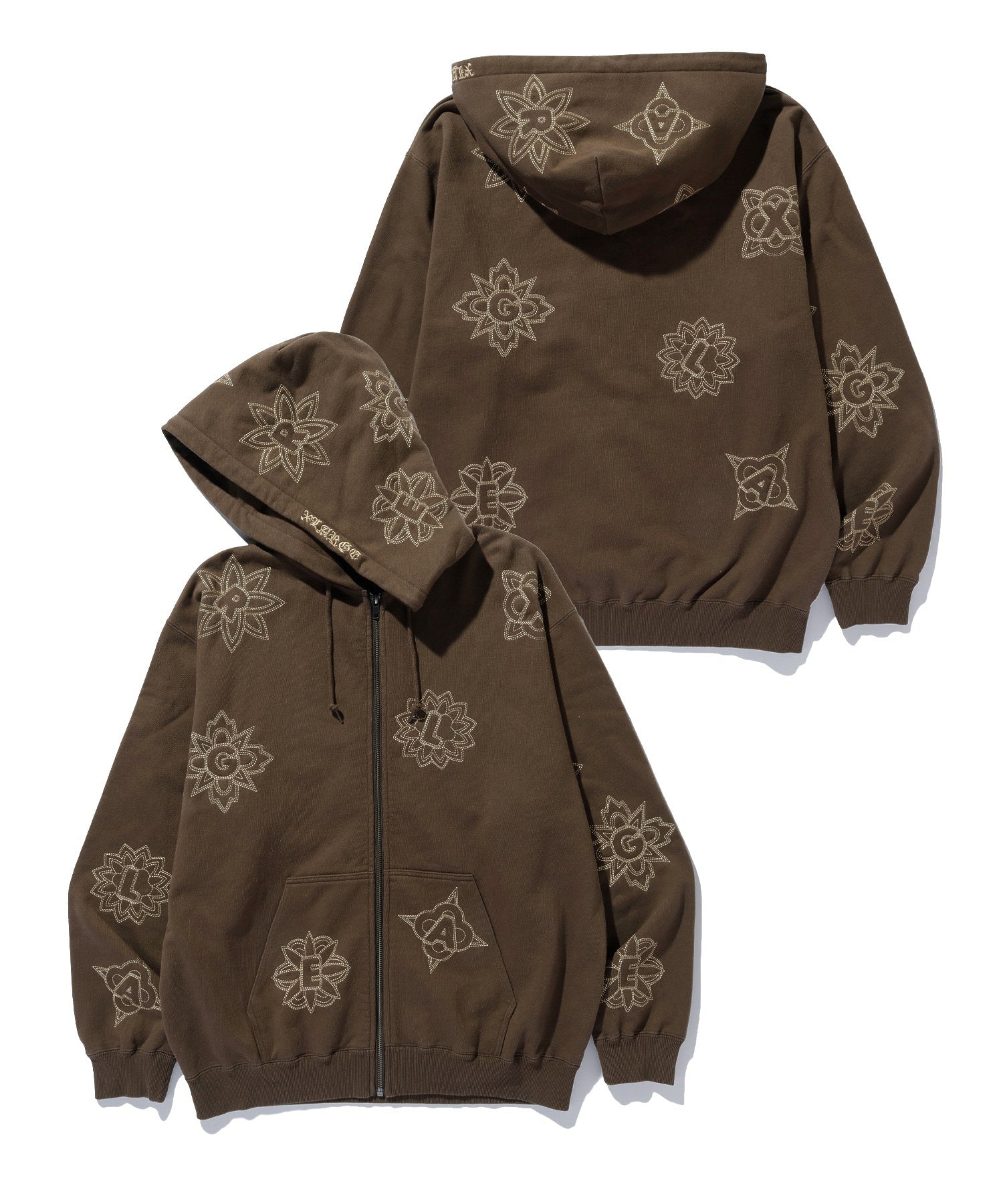 ALLOVER EMBROIDERY ZIP UP HOODED SWEATSHIRT