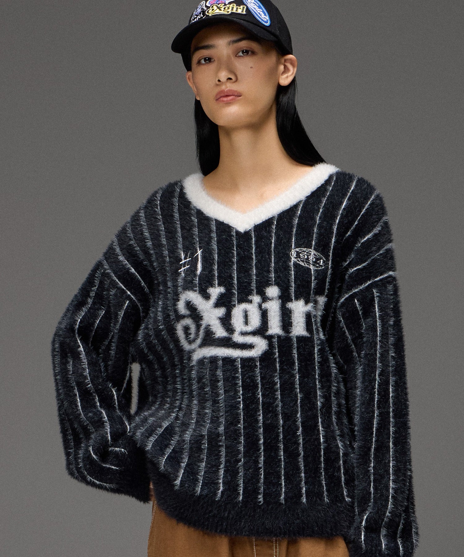 GAME SHIRT JACQUARD SHAGGY KNIT TOP