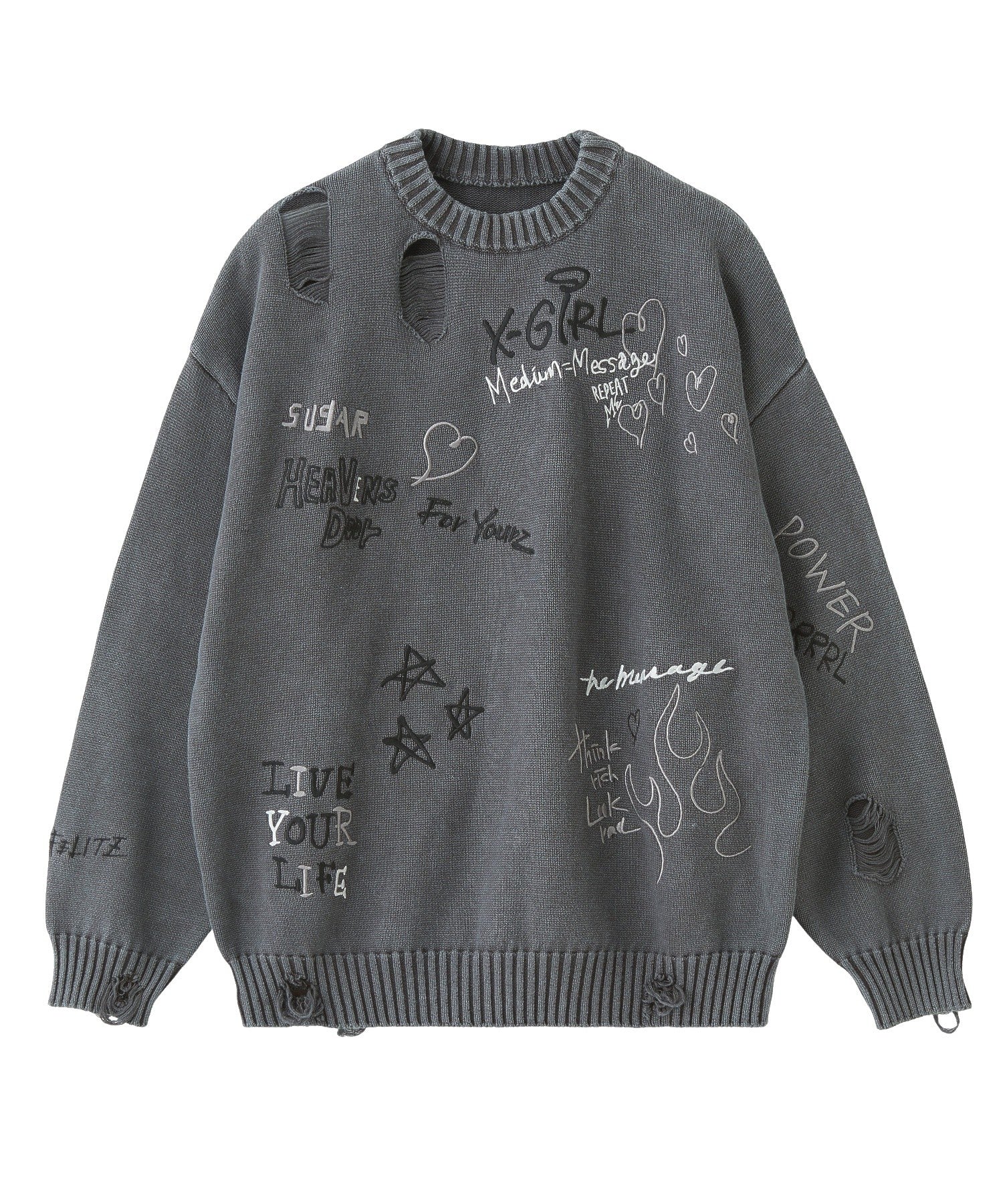 GRAFFITI LOGO DISTRESSED KNIT TOP
