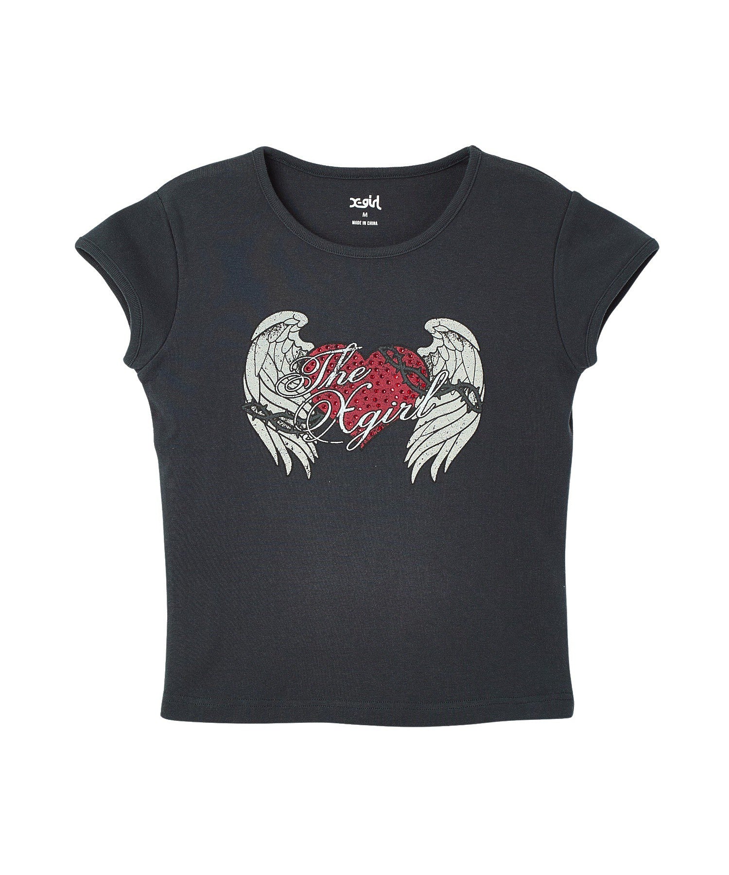 RHINESTONE HEART AND WING S/S BABY TEE