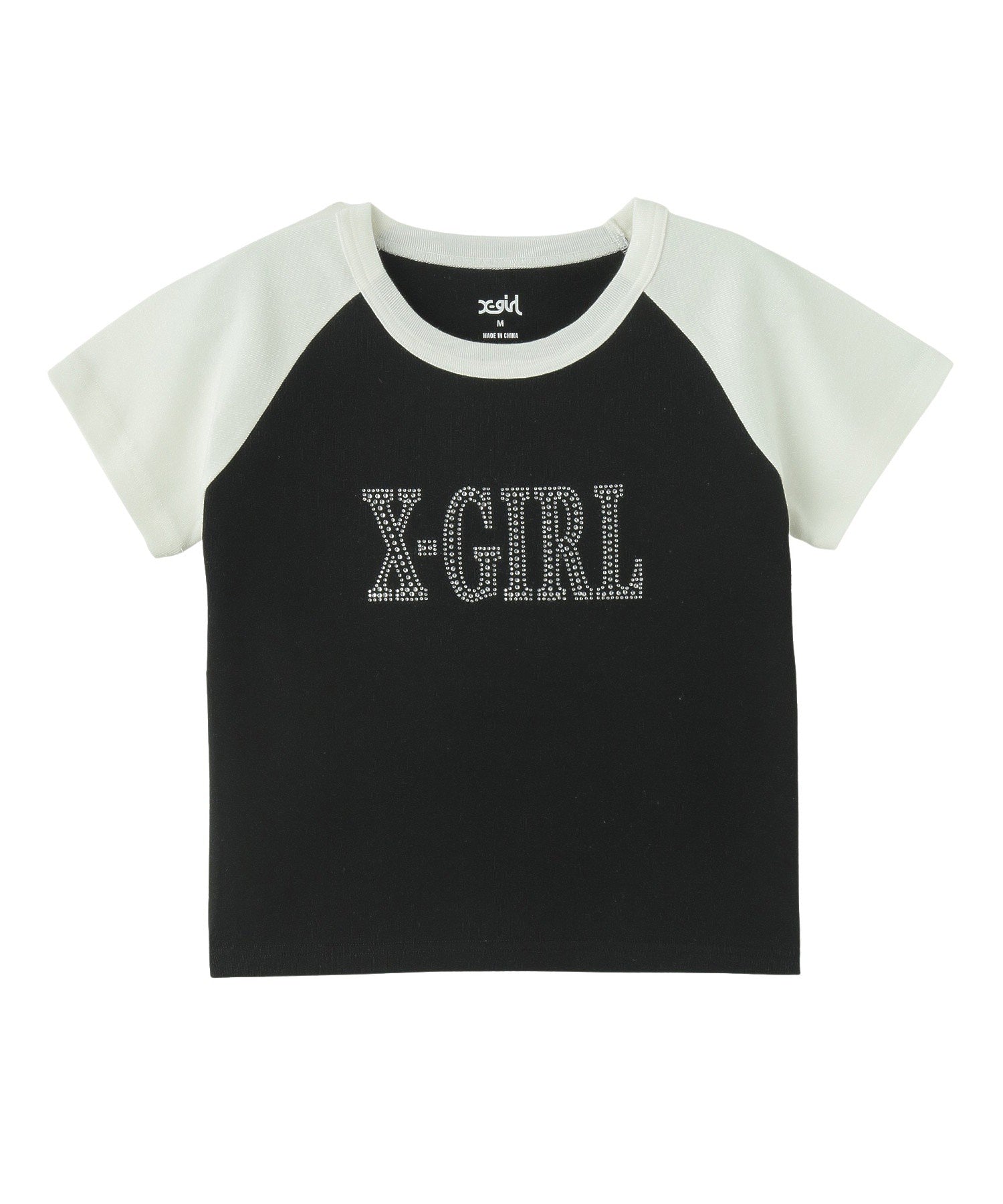 RHINESTONE ROMAN TYPE LOGO RAGLAN S/S BABY TEE