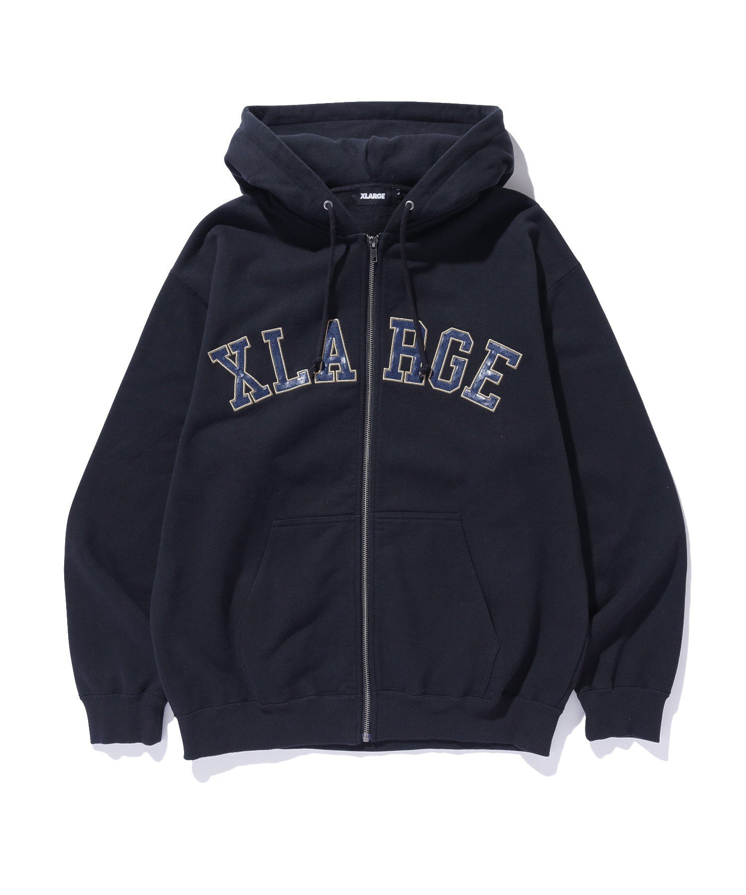PERFORATED LEATHER LOGO ZIP UP HOODED SWEATSHIRT