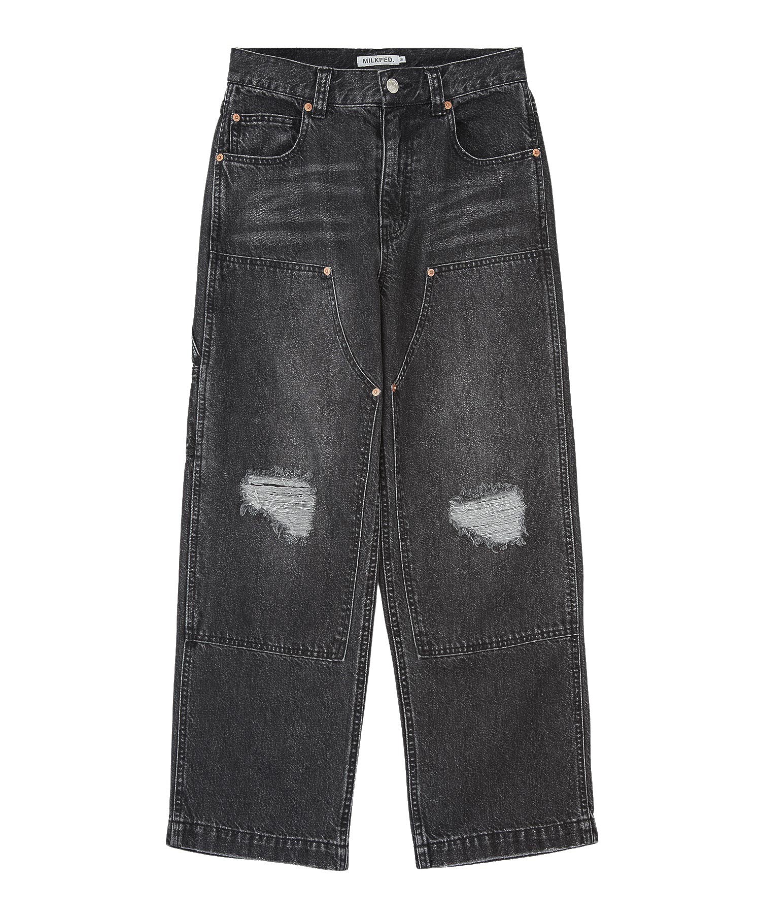 DOUBLE KNEE DISTRESSED DENIM PANTS