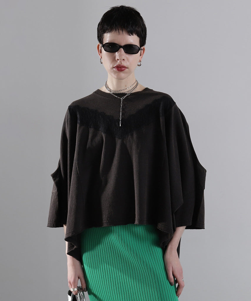 ★SALE★ GHANDA Cali Frill Tee クロップド丈 Tシャツ ブラック Cali Frill Tee in Soot | Ghanda Clothing