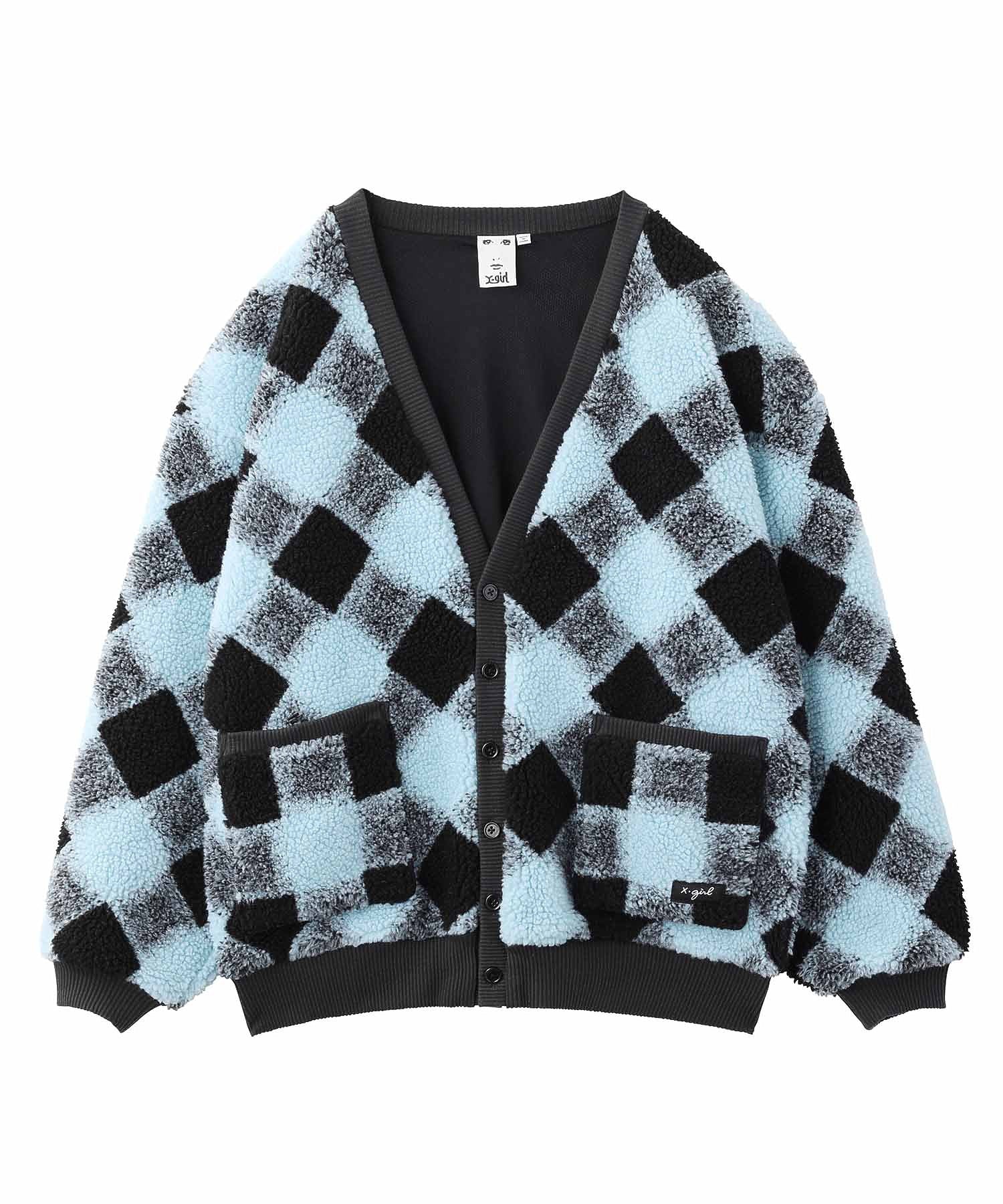 BUFFALO PLAID BOA CARDIGAN X-girl