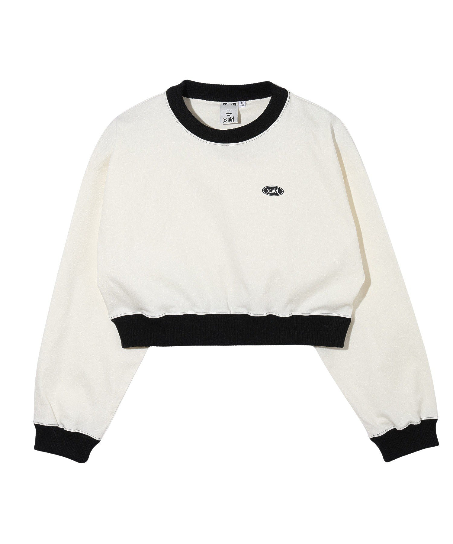 WOVEN CROPPED CREWNECK TOP