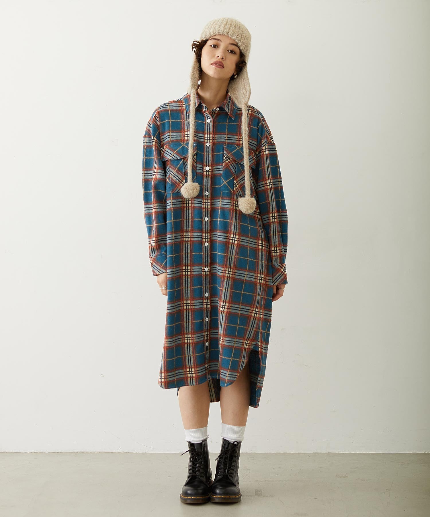 LOGO PLAID SHIRT DRESS