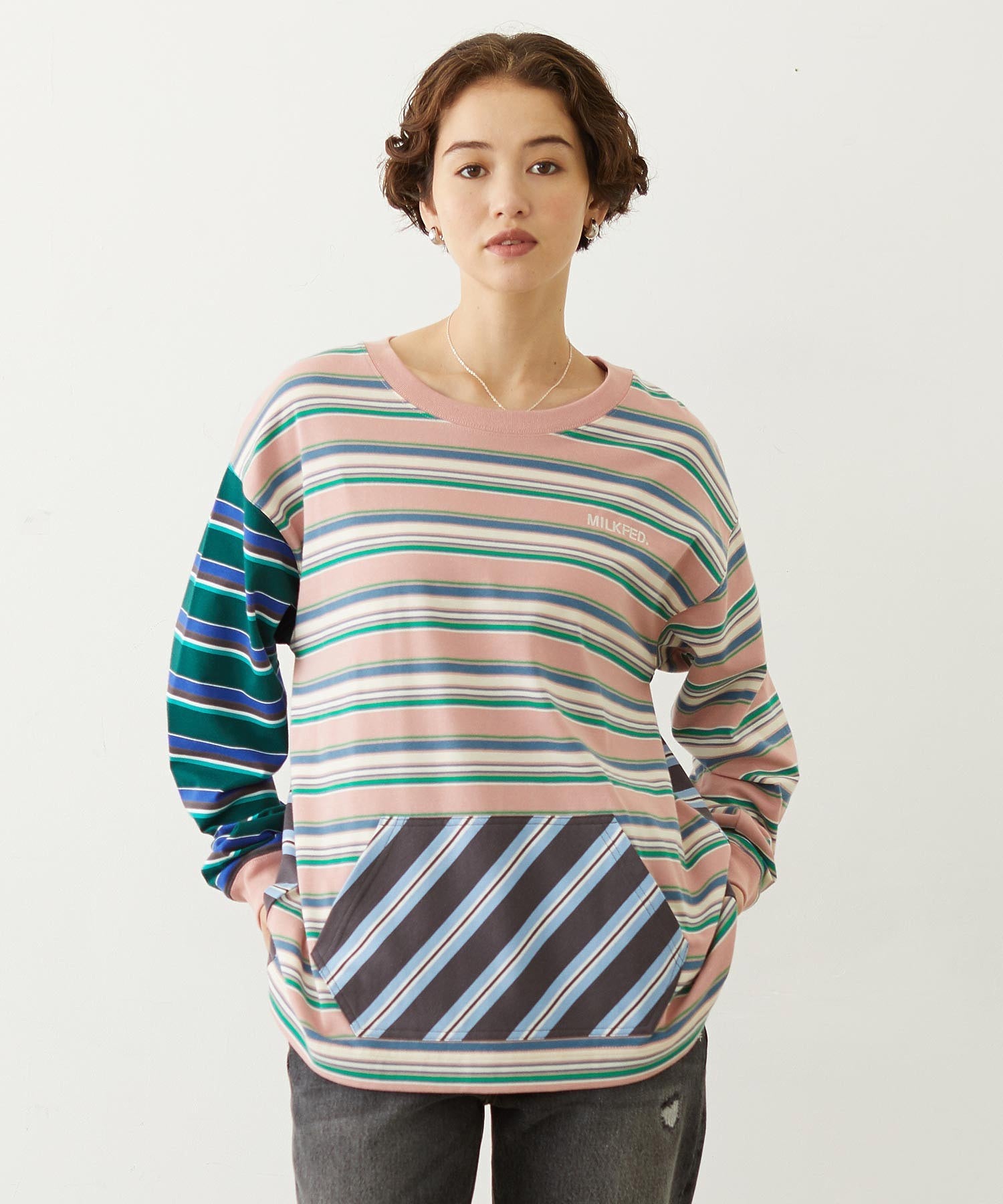 THREE PATTERN STRIPE L/S TOP