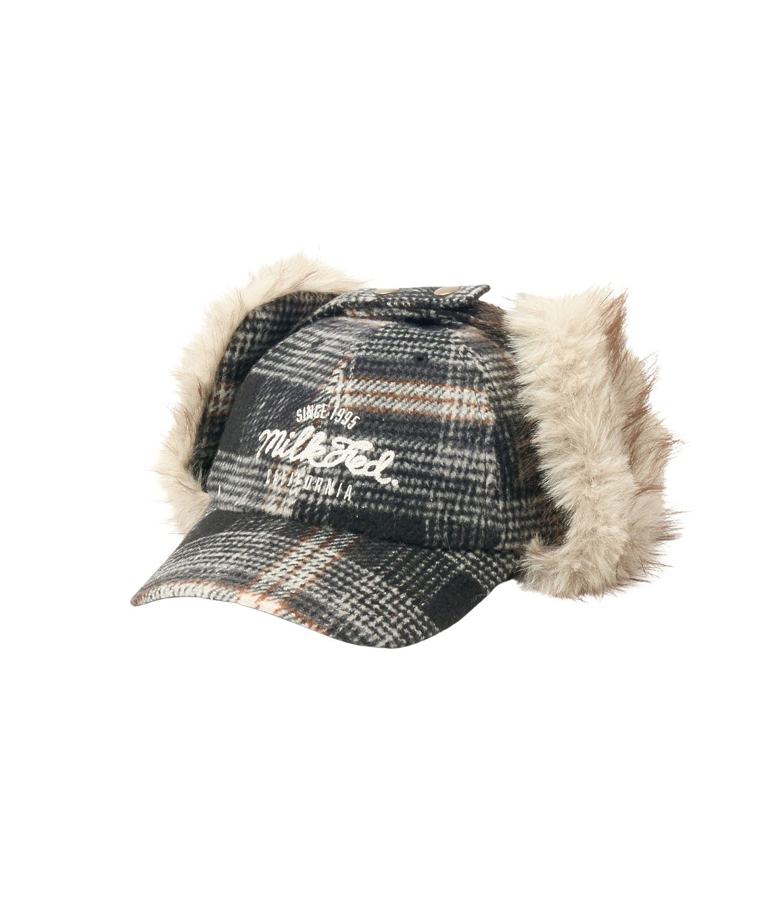 PLAID PATTERN FUR EAR FLAP
