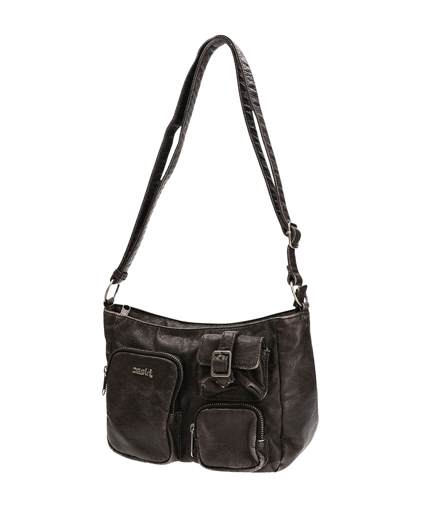 MULTI POCKET FADED FAUX LEATHER BAG